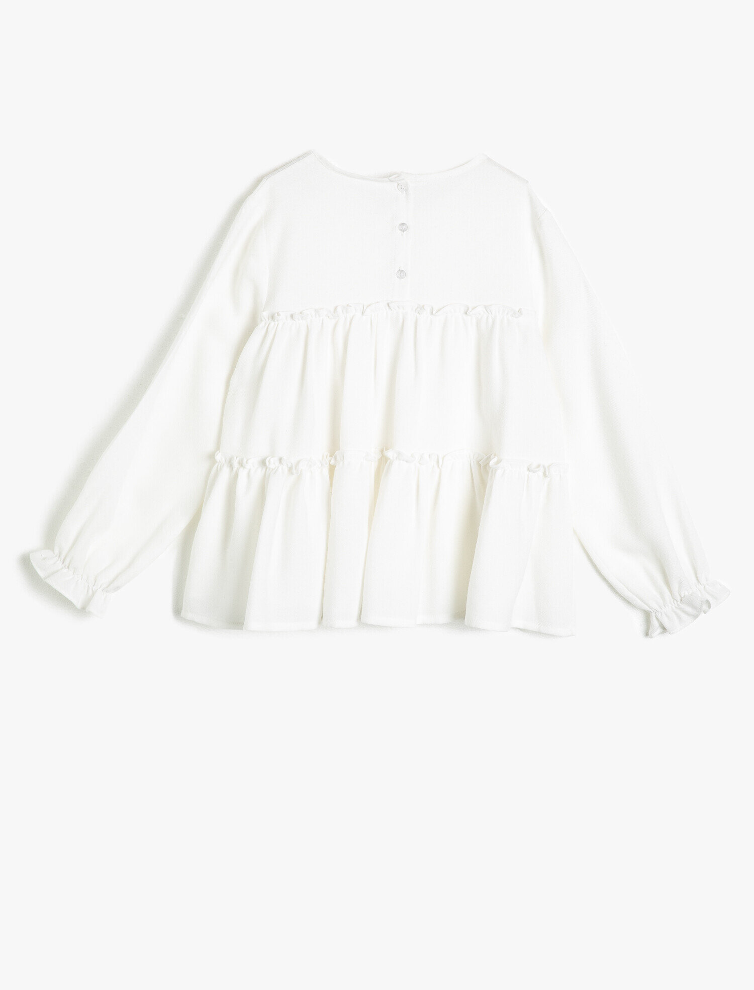  Kız Çocuk Dökümlü Kumaştan Bisiklet Yaka Büzgülü Bol Kesim Uzun Kollu Bluz