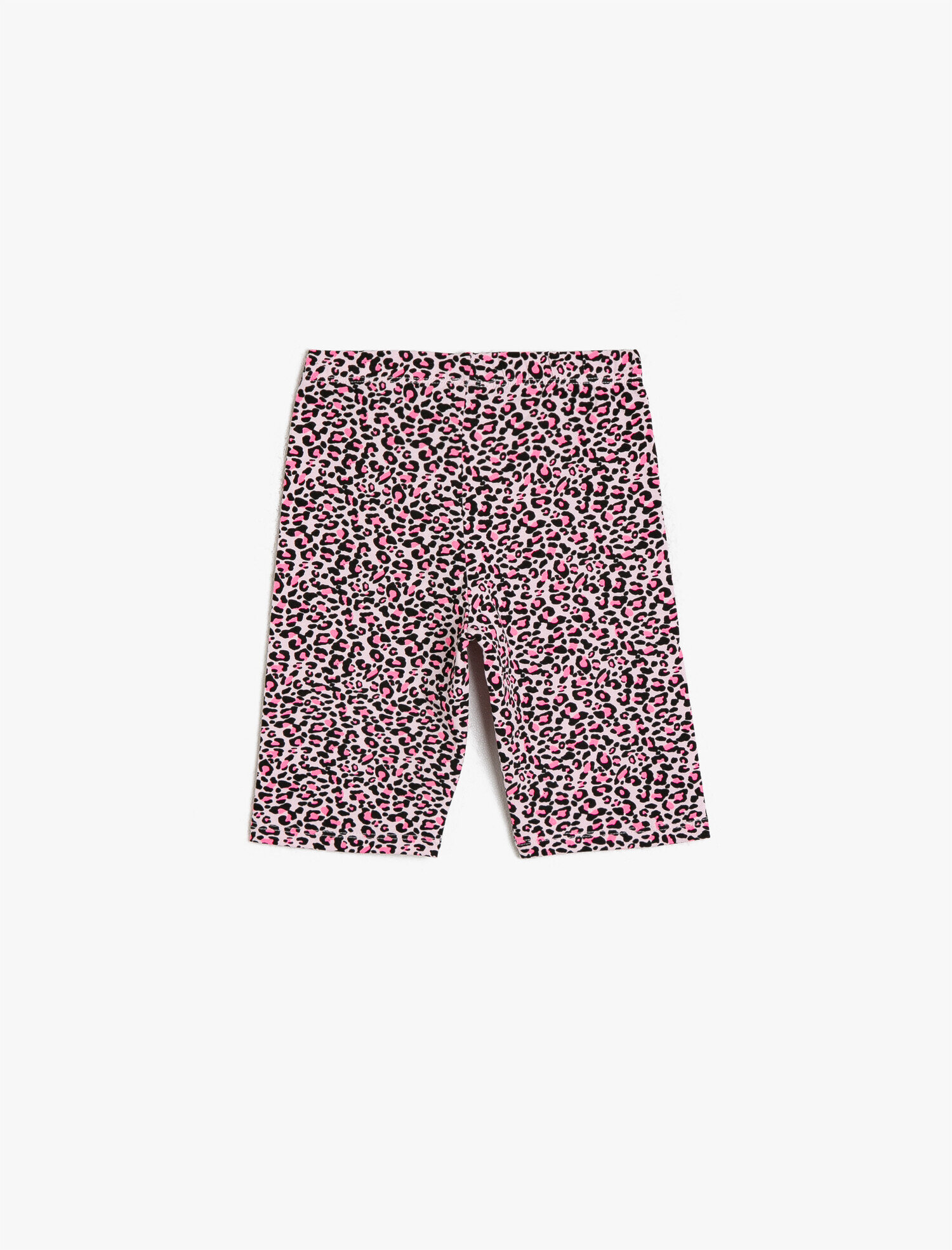  Kız Çocuk Leopar Desenli Pamuklu İnce Esnek Kumaştan Normal Bel Diz Üstü Kısa Tayt