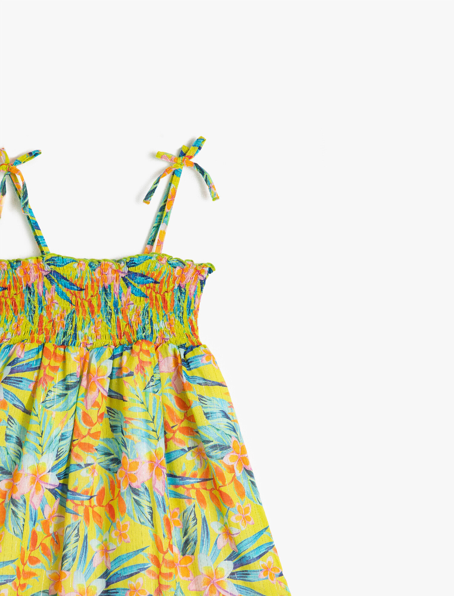  Kız Çocuk Askılı Pamuklu Çiçekli Sim Baskılı Elbise