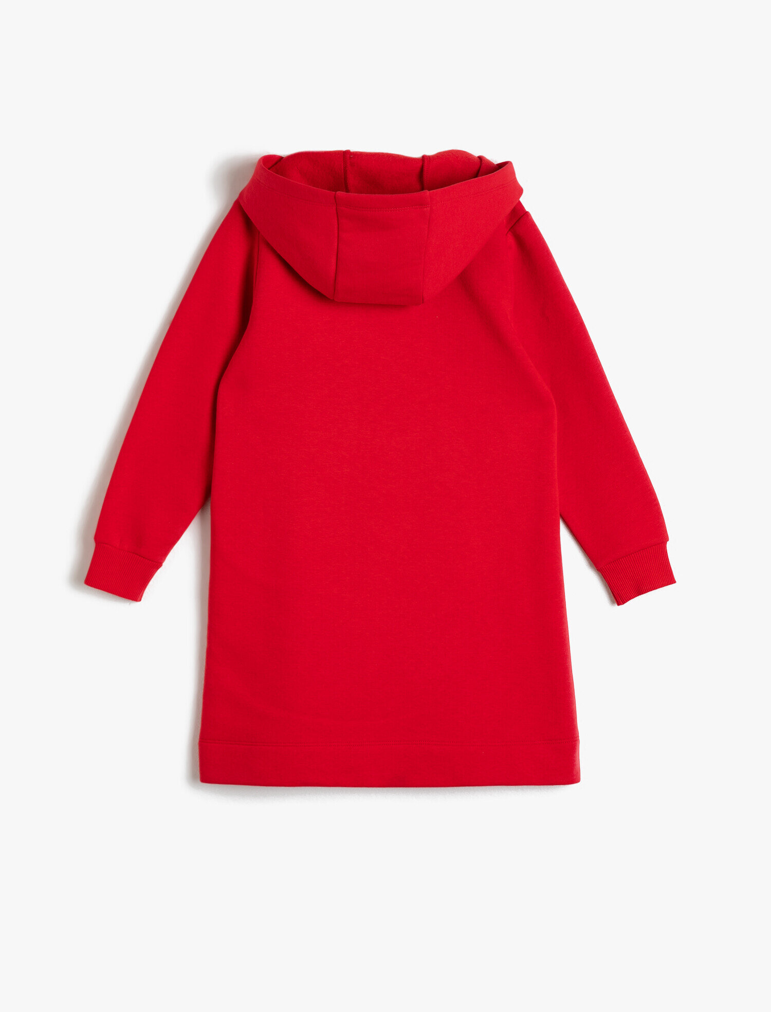  Kız Çocuk Havlu İşlemeli Kapüşonlu Bol Kesim Kalın Sweatshirt Kumaşından Orta Boy Elbise