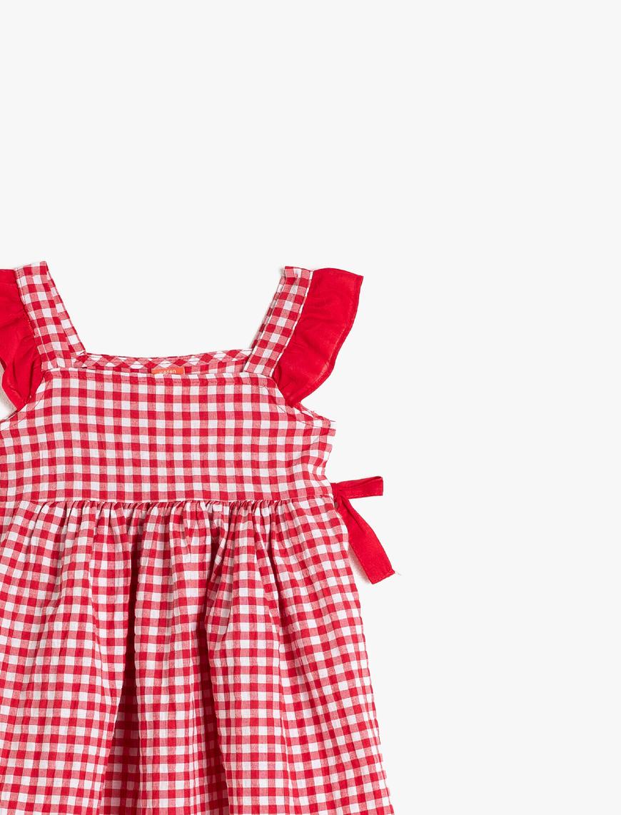  Kız Bebek Askılı Kolsu Kareli Elbise