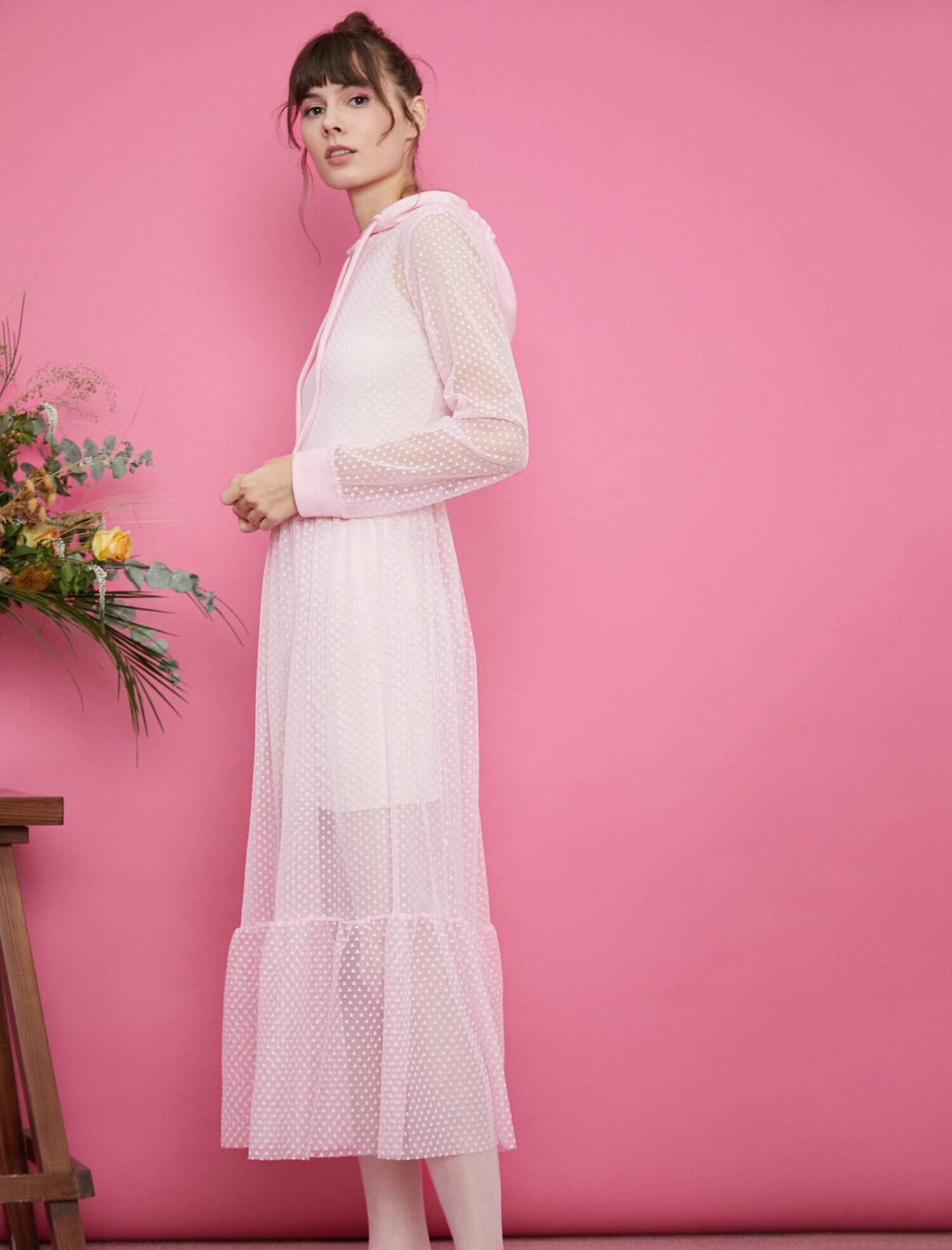   Maxi Elbise Tül Kapüşonlu