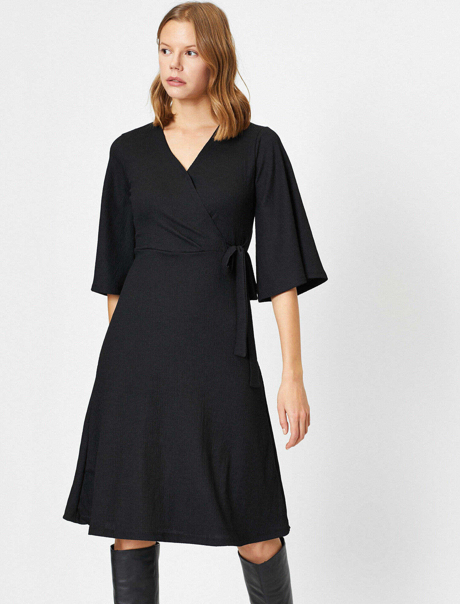   Midi Elbise Kruvaze Kuşak Detaylı