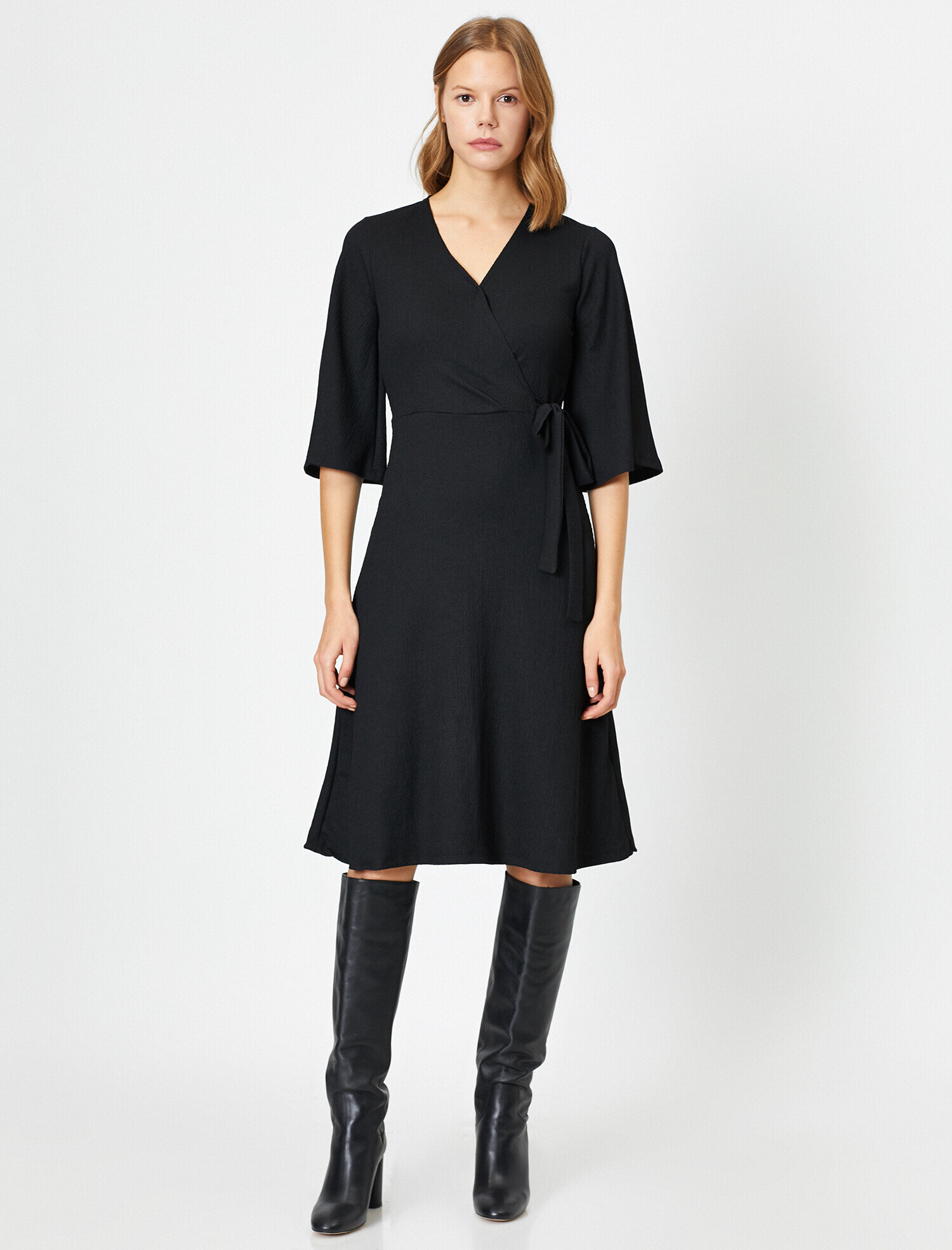   Midi Elbise Kruvaze Kuşak Detaylı