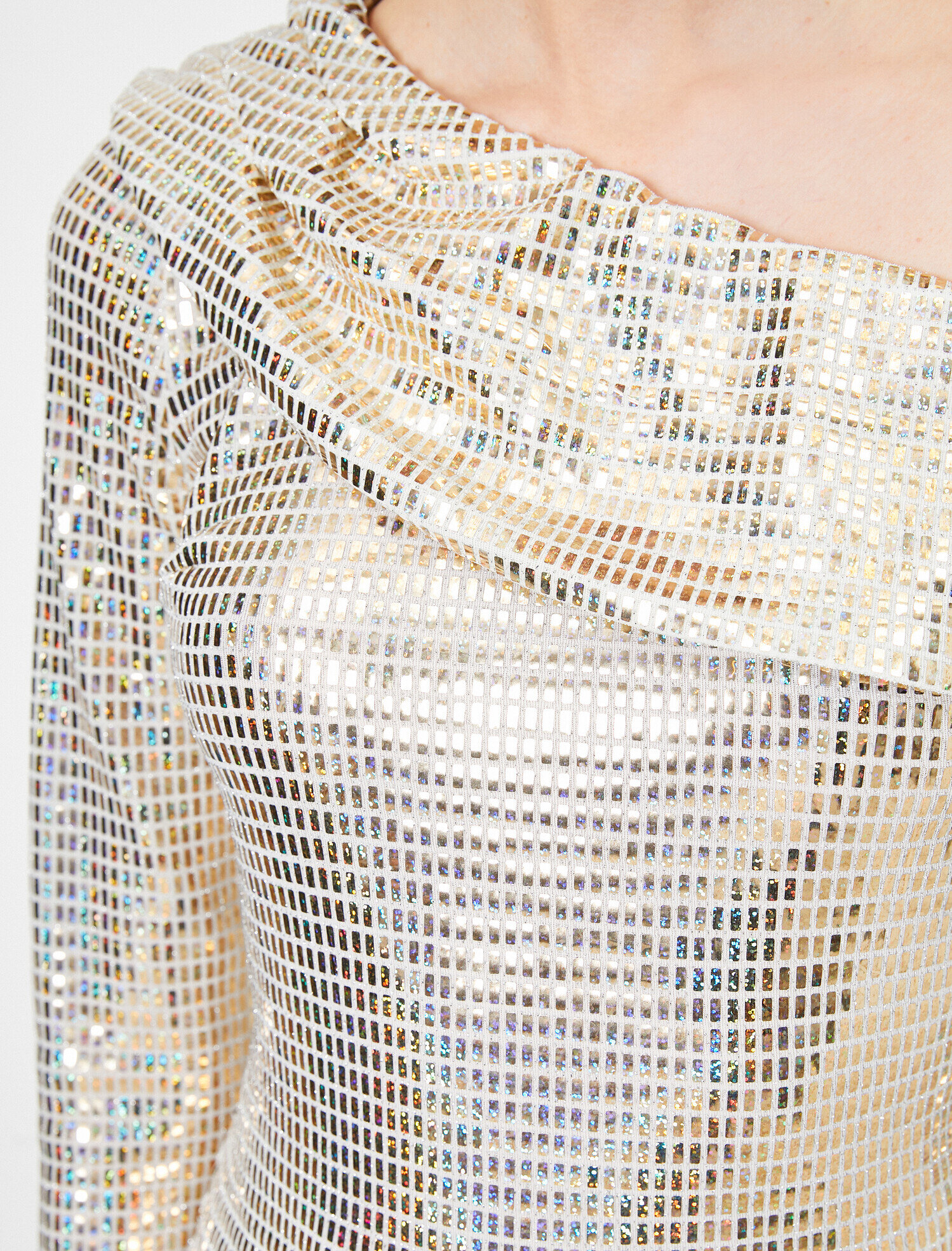   Payetli Düşük Omuz Uzun Kollu Abiye Bluz