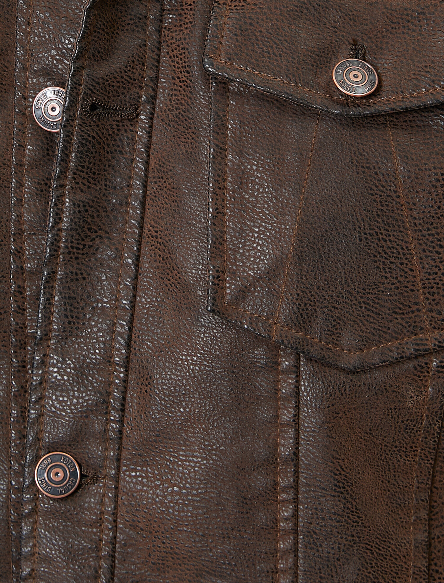   Cep Detaylı Metal Düğmeli Deri Görünümlü Mont