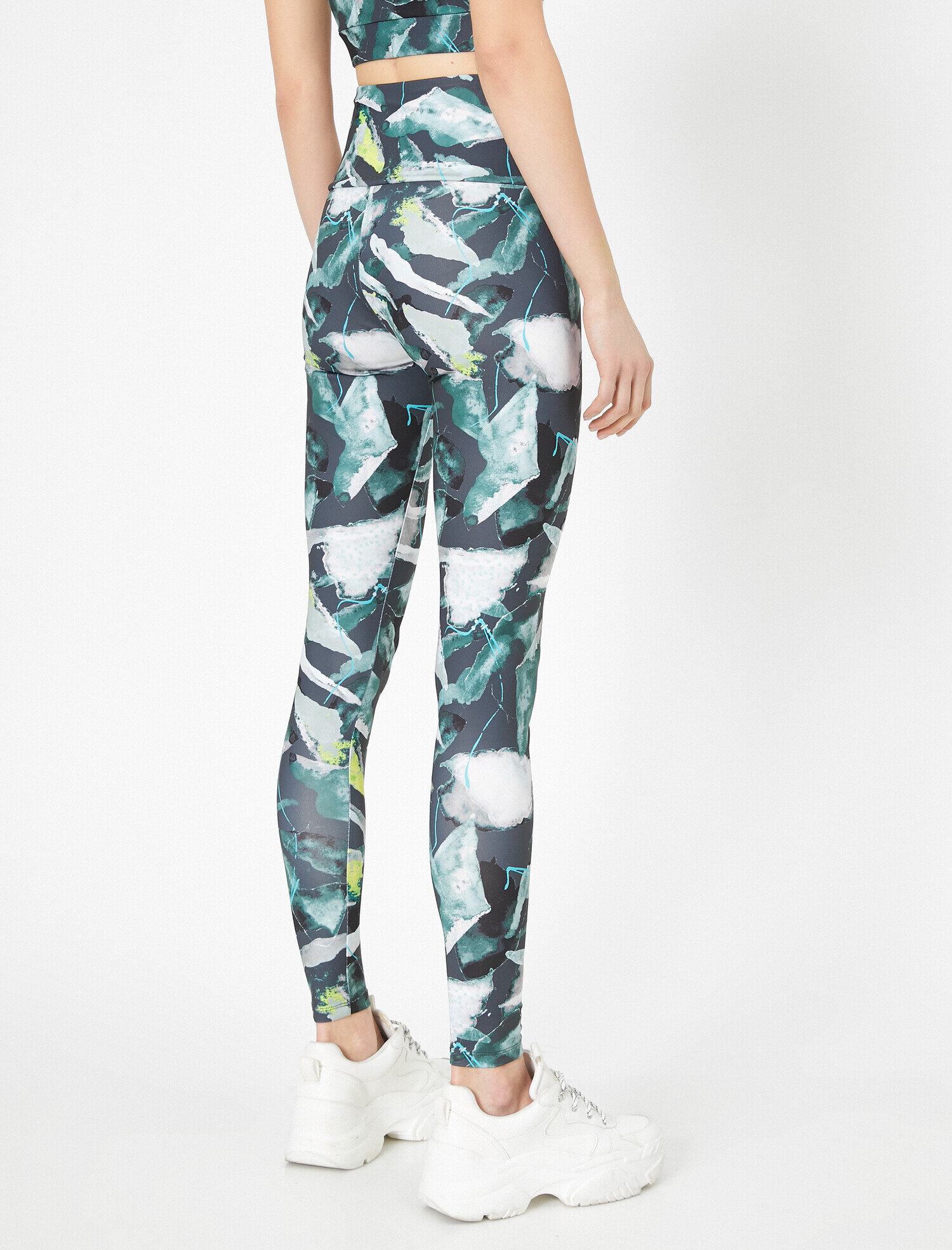   Yeşil Desenli Yüksek Bel Tayt