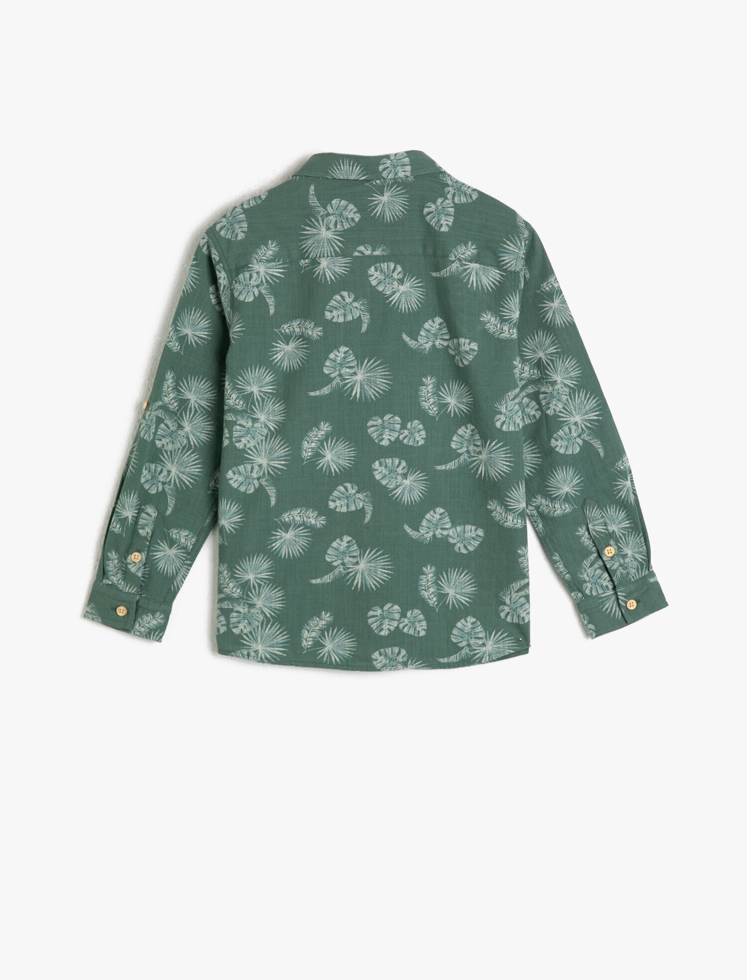  Erkek Çocuk Yaprak Desenli Pamuklu Kumaş Uzun ve Katlanabilir Kollu Gömlek