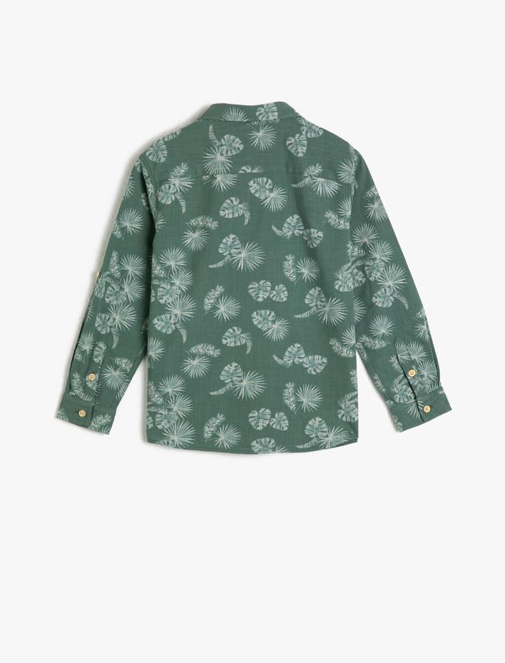 Erkek Çocuk Yaprak Desenli Pamuklu Kumaş Uzun ve Katlanabilir Kollu Gömlek