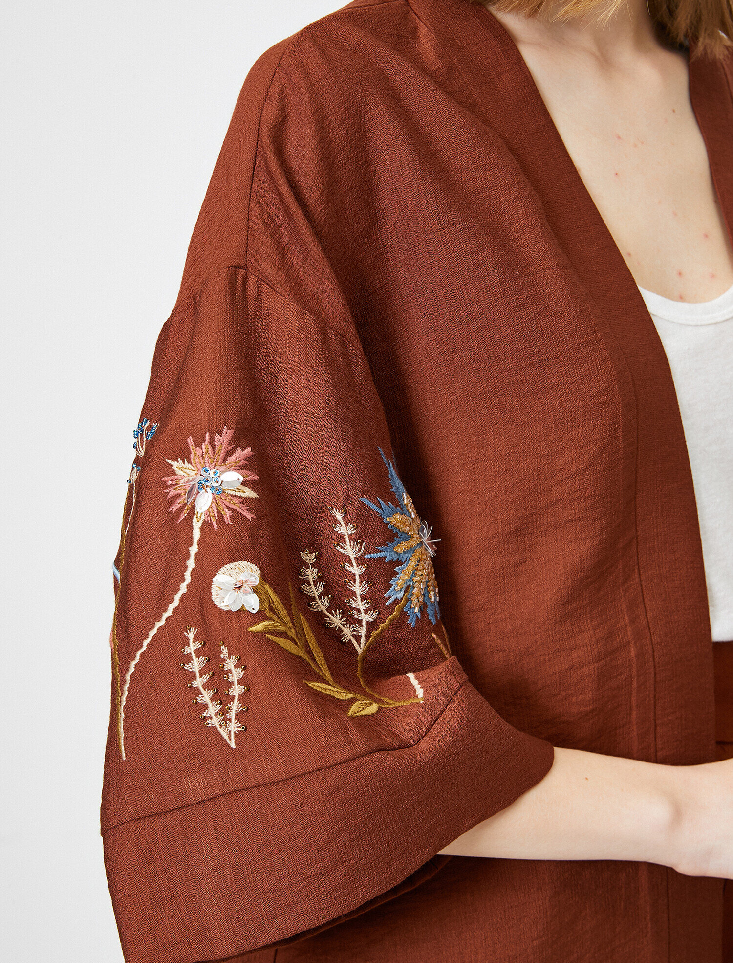   Çiçek İşleme Detaylı Kimono