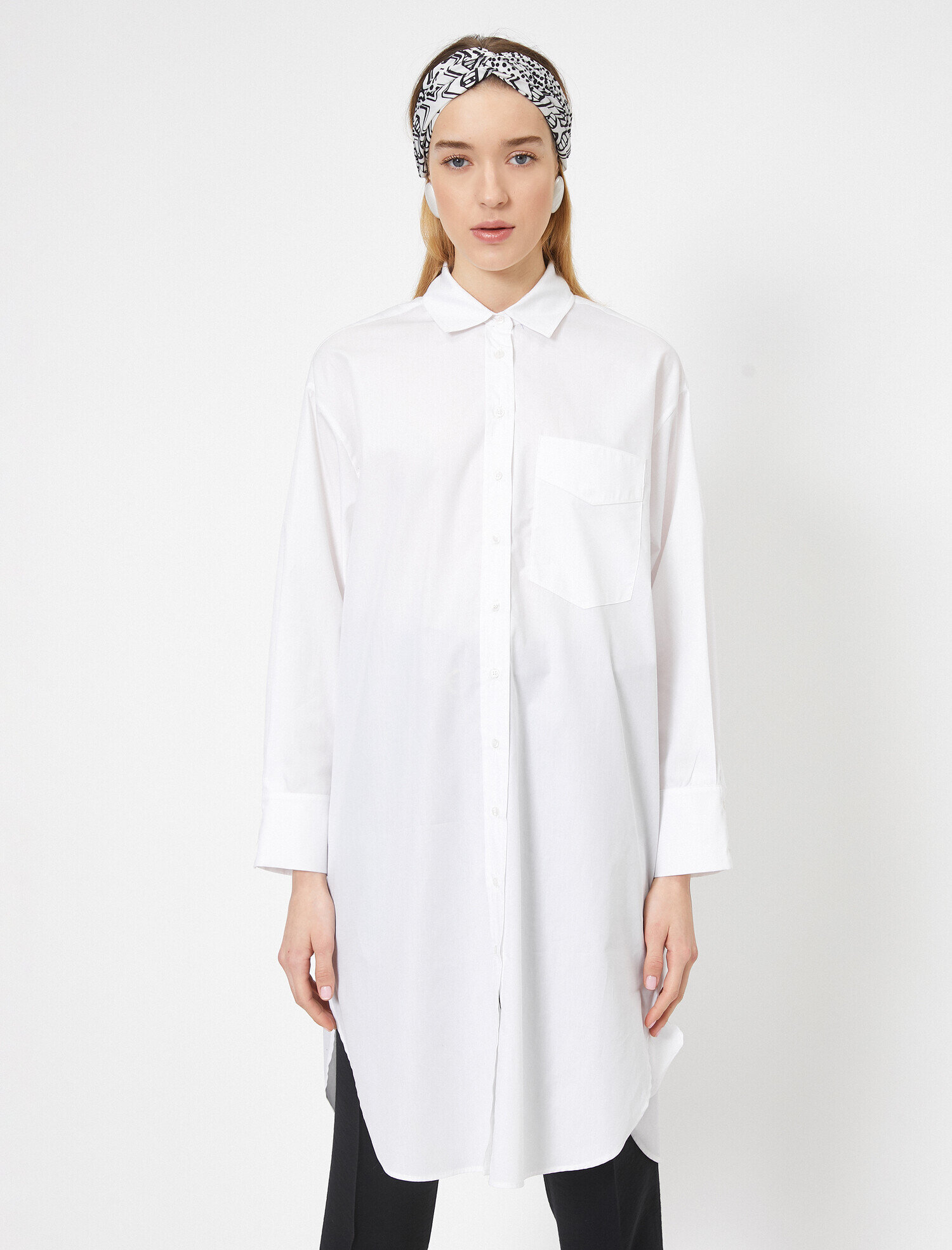   Gömlek Yaka Uzun Kollu Cep Detaylı Tunik