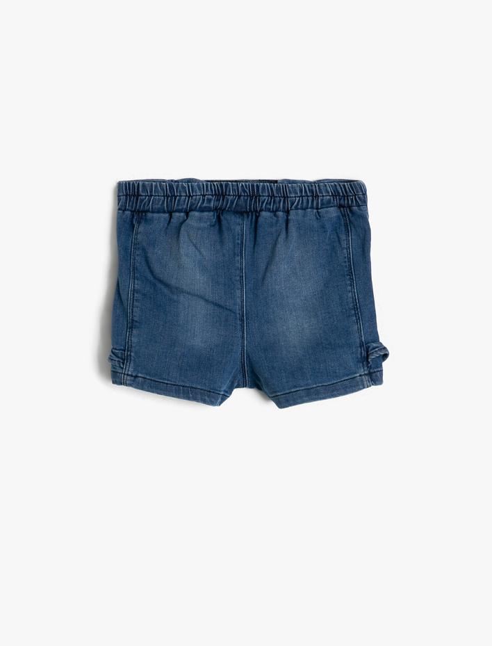 Kız Bebek Düğme Detaylı Jean Şort