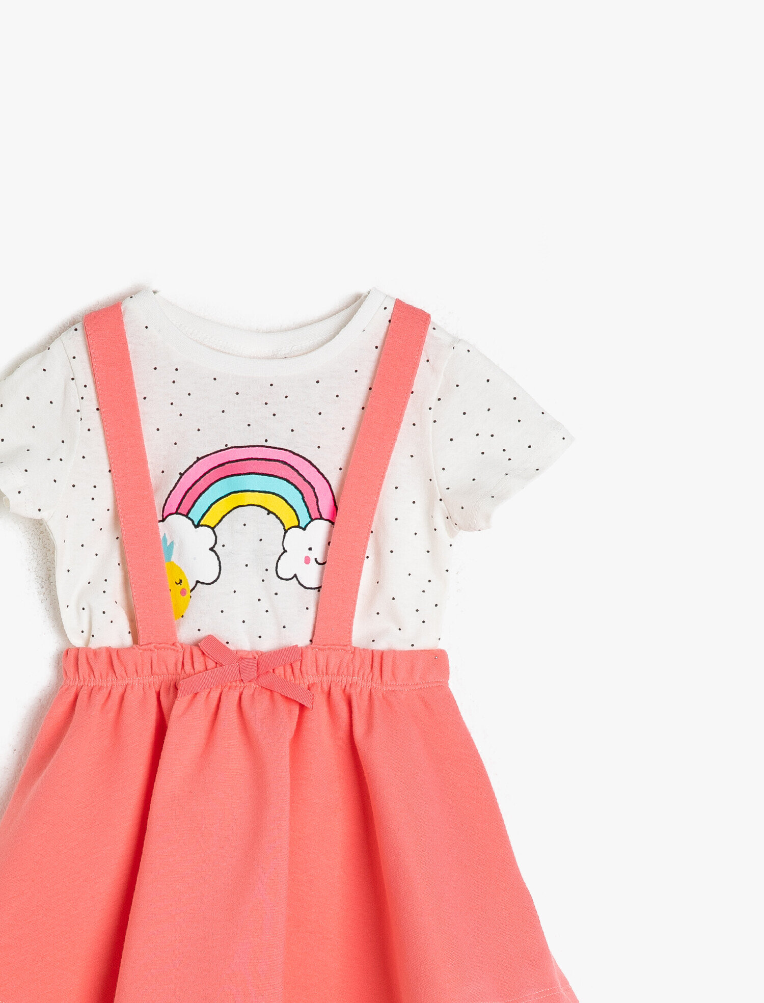  Kız Bebek Salopet Elbise ve Baskılı Tişört Takımı