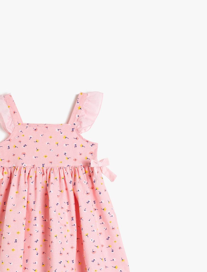 Kız Bebek Pamuklu Çiçekli Volanlı Elbise