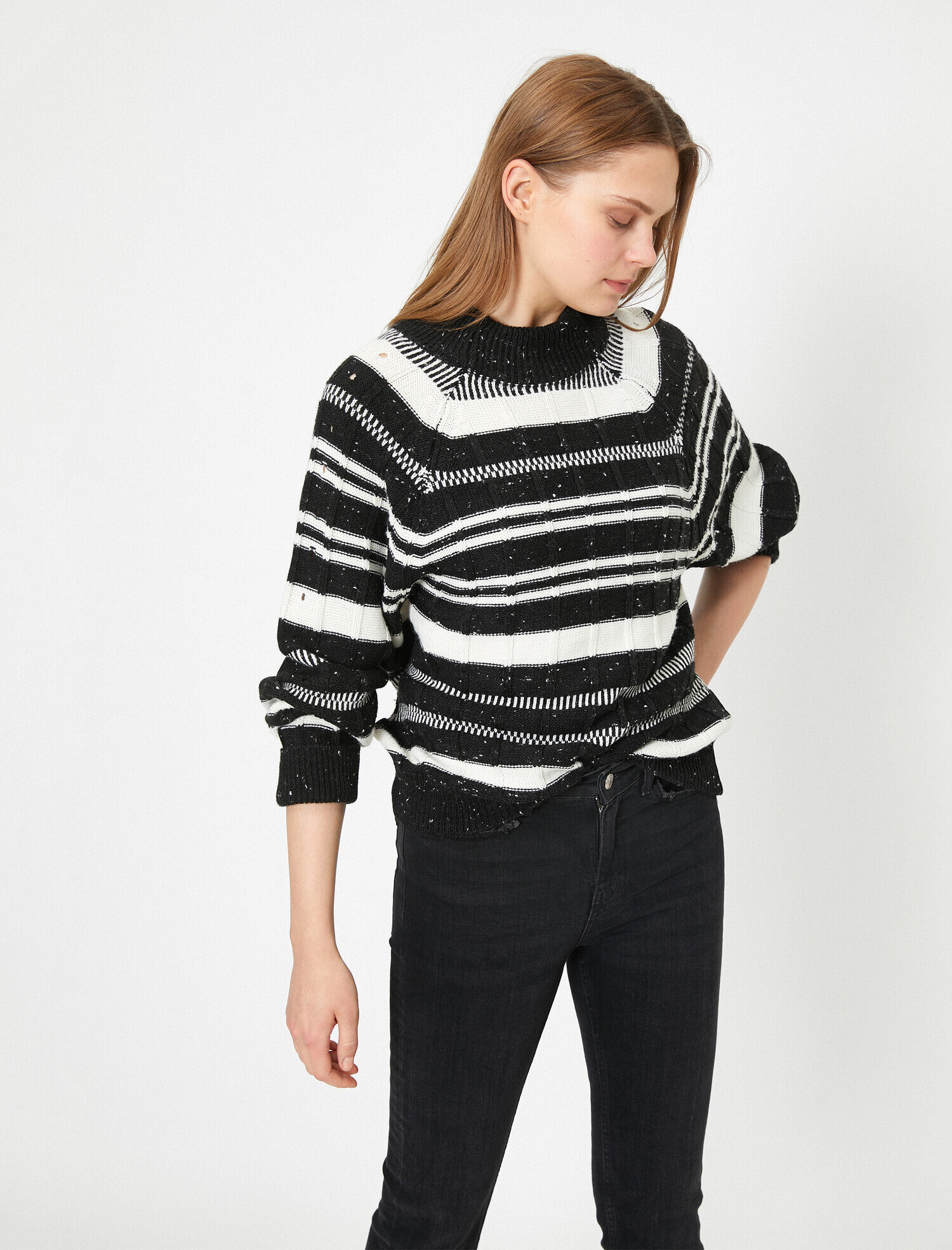   Bisiklet Yaka Uzun Kollu Çizgili Triko Kazak