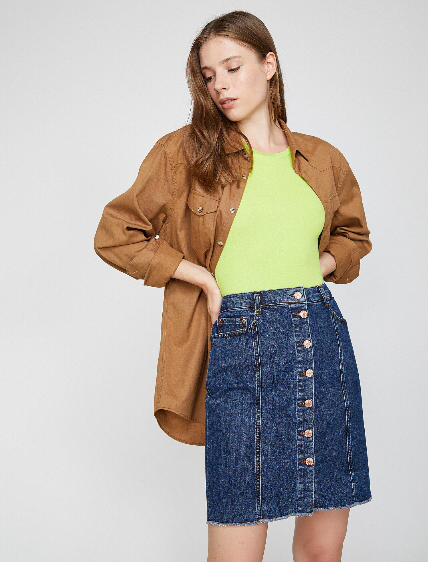   Düğme Detaylı Jean Etek