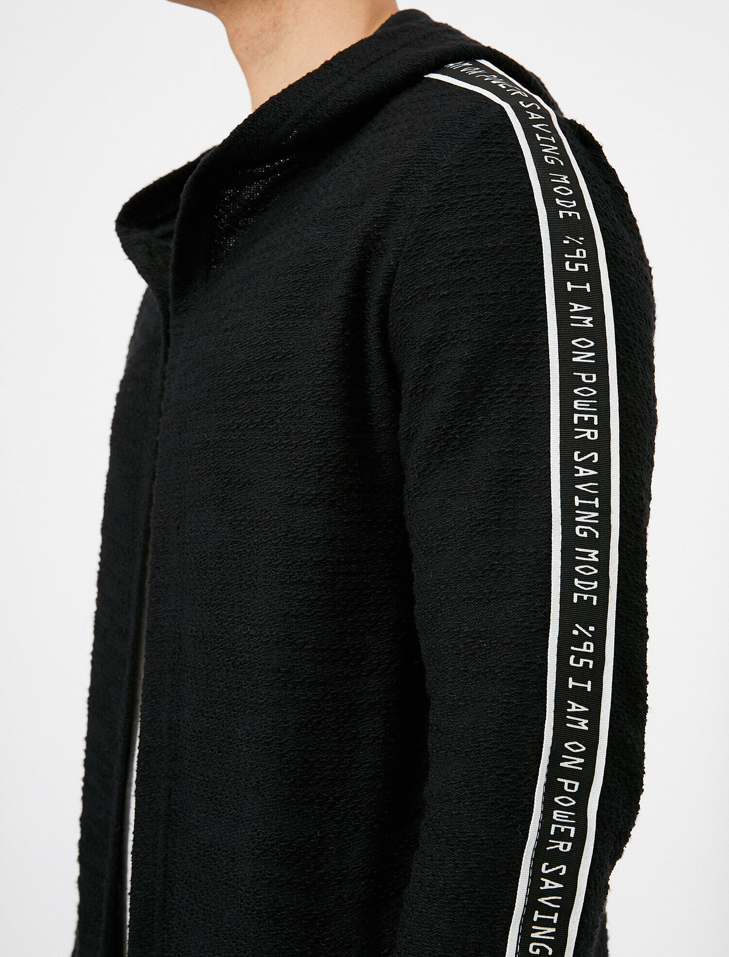   Kapüşonlu Kolu Baskılı Uzun Fit Hırka