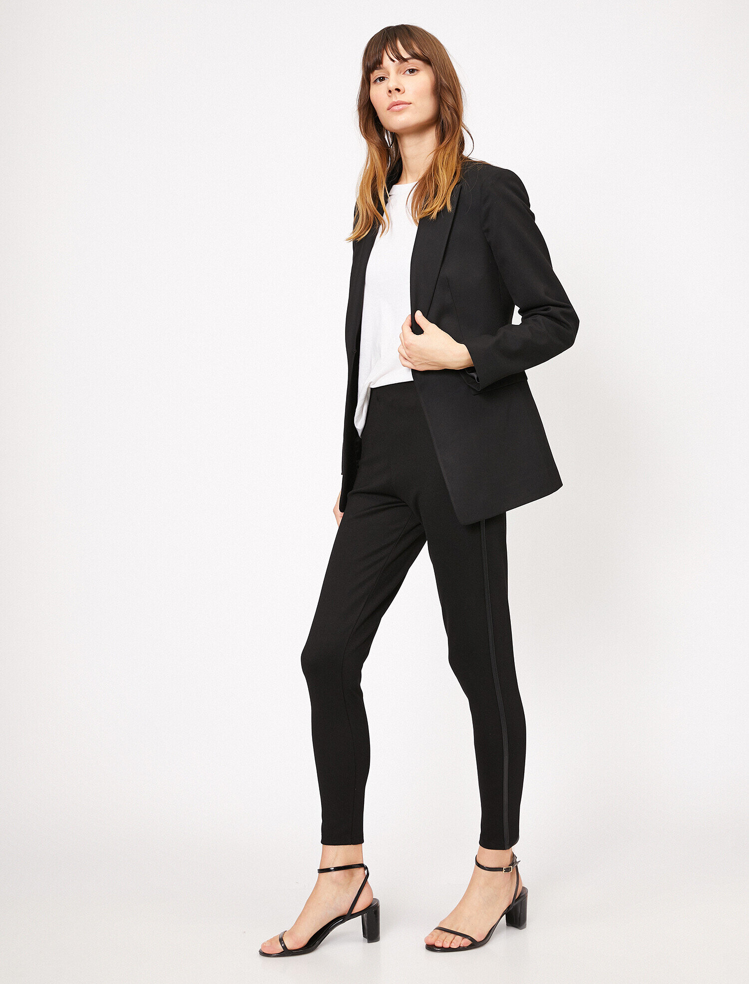   Suni Deri Şerit Detaylı Tayt