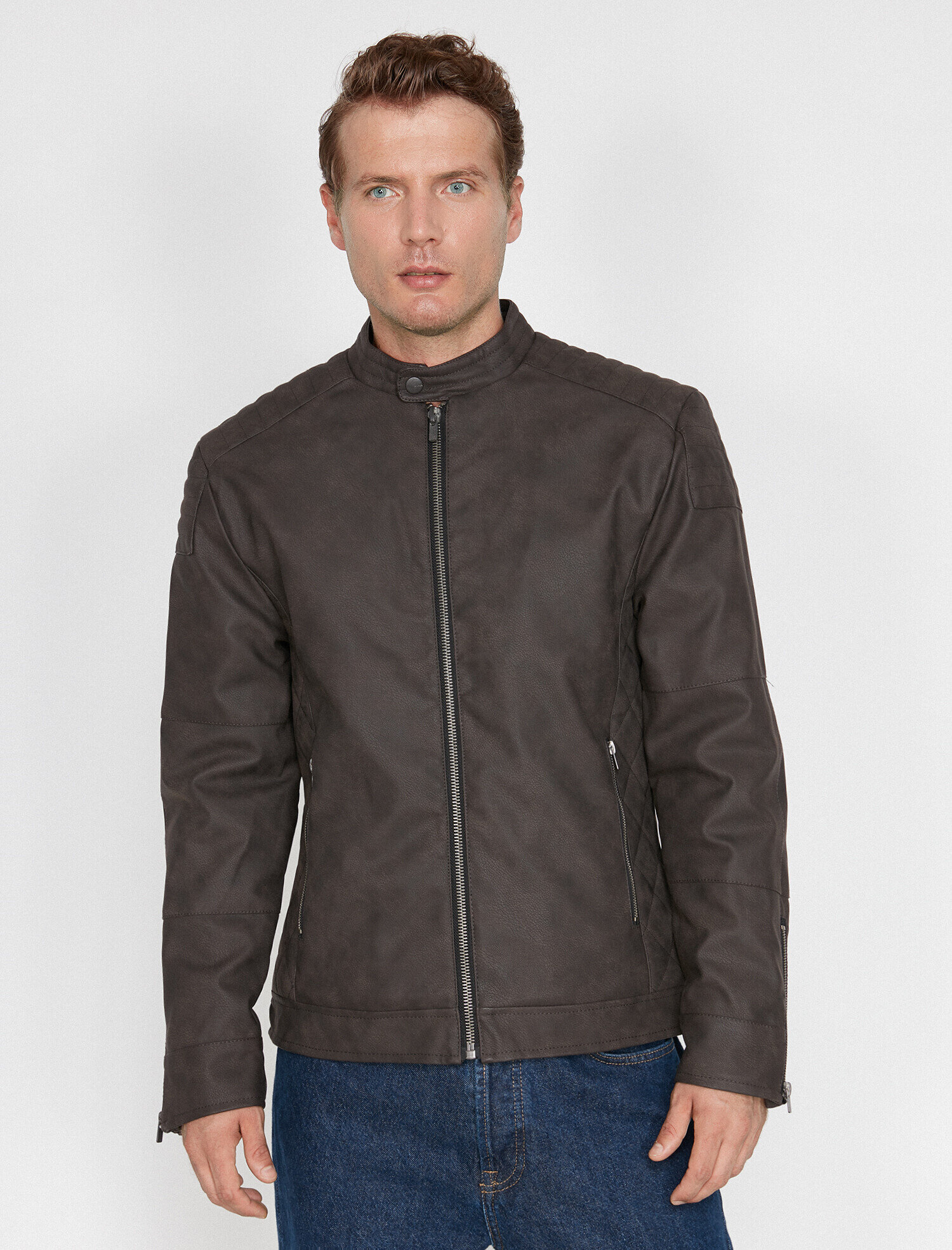   Deri Görünümlü Mont