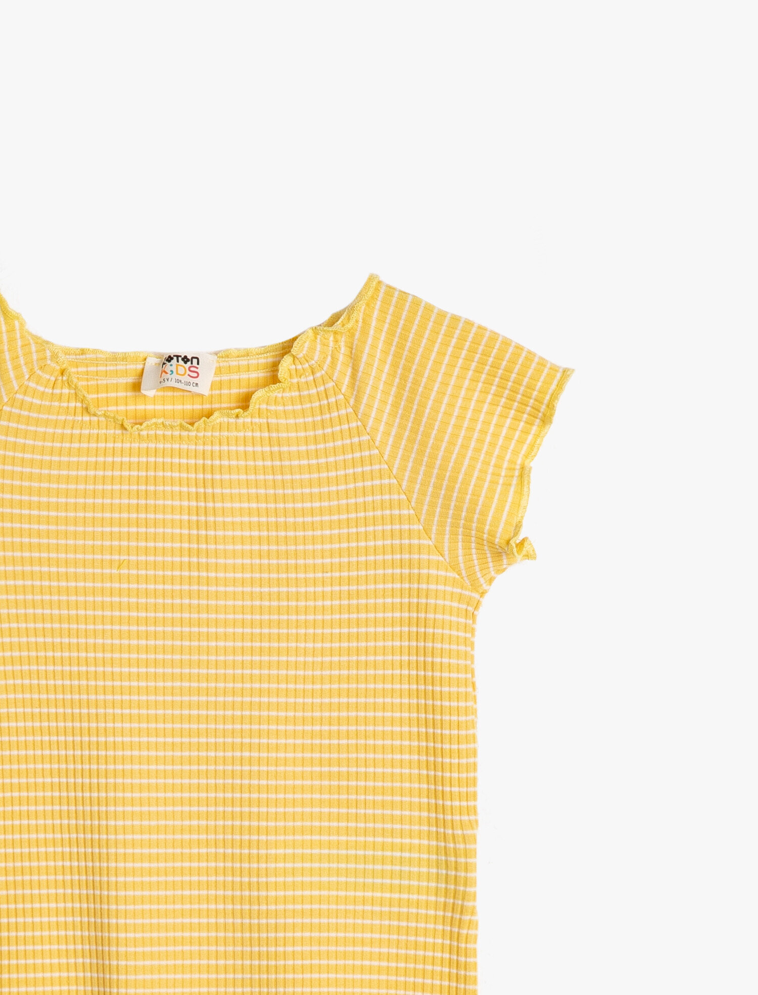 Kız Çocuk Çizgili Dokulu Esnek Yumuşak Kumaştan Bisiklet Yaka Kısa Kollu Tişört
