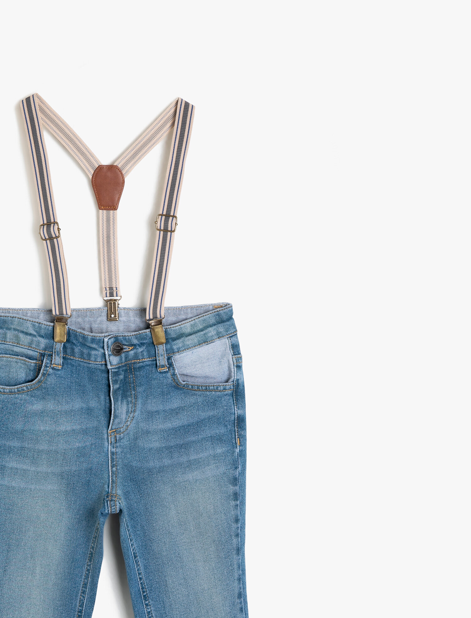 Erkek Çocuk Kot Pantolon Kemer Detaylı Pamuklu Cepli - Slim Jean