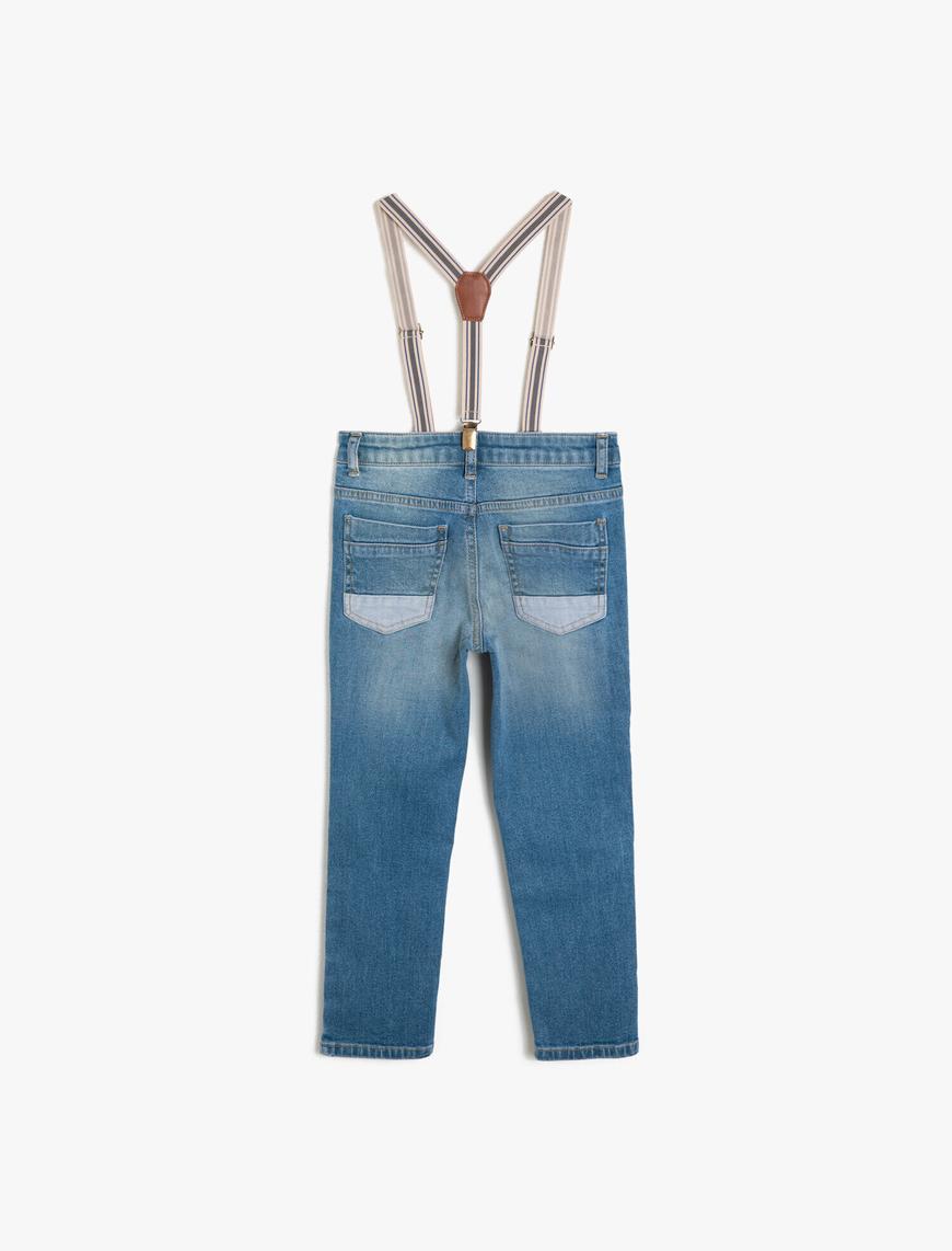  Erkek Çocuk Kot Pantolon Kemer Detaylı Pamuklu Cepli - Slim Jean