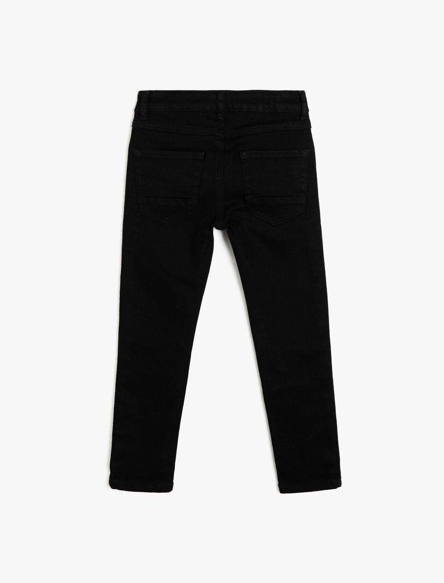  Erkek Çocuk Kot Pantolon Şerit Detaylı Pamuklu Cepli - Slim Jean