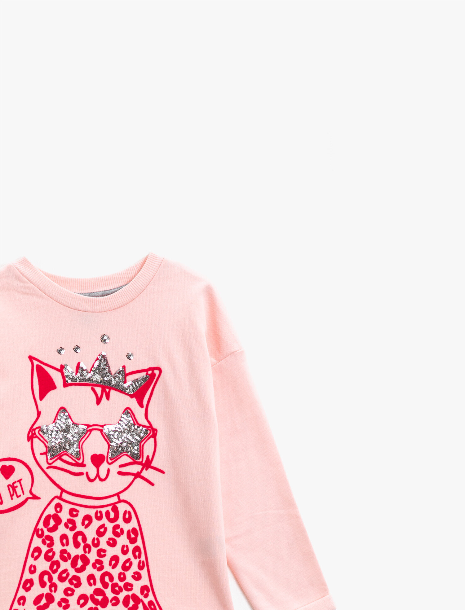  Kız Çocuk Kedi Baskılı Sweatshirt Pamuklu