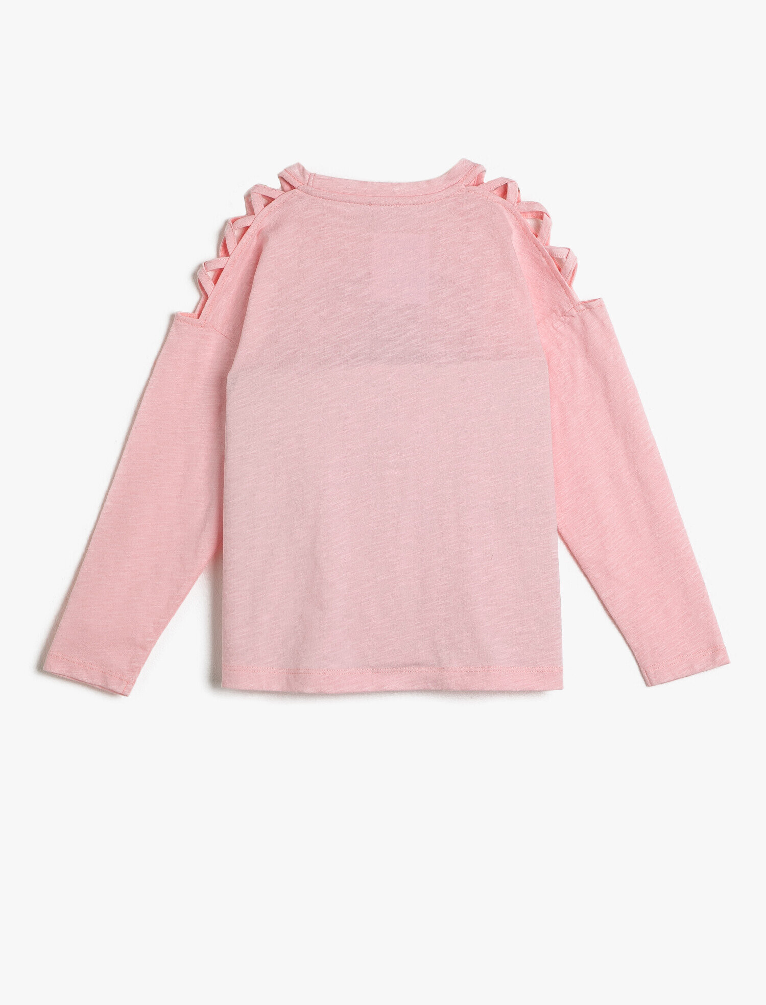  Kız Çocuk Baskılı Tişört Pencere Detaylı Uzun Kollu