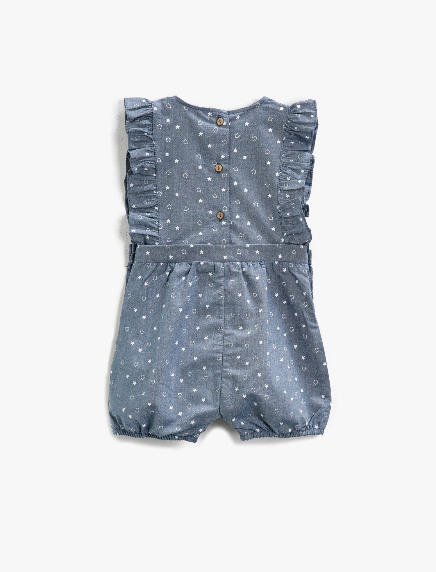  Kız Bebek Kot Tulum Fırfırlı Baskılı Pamuklu