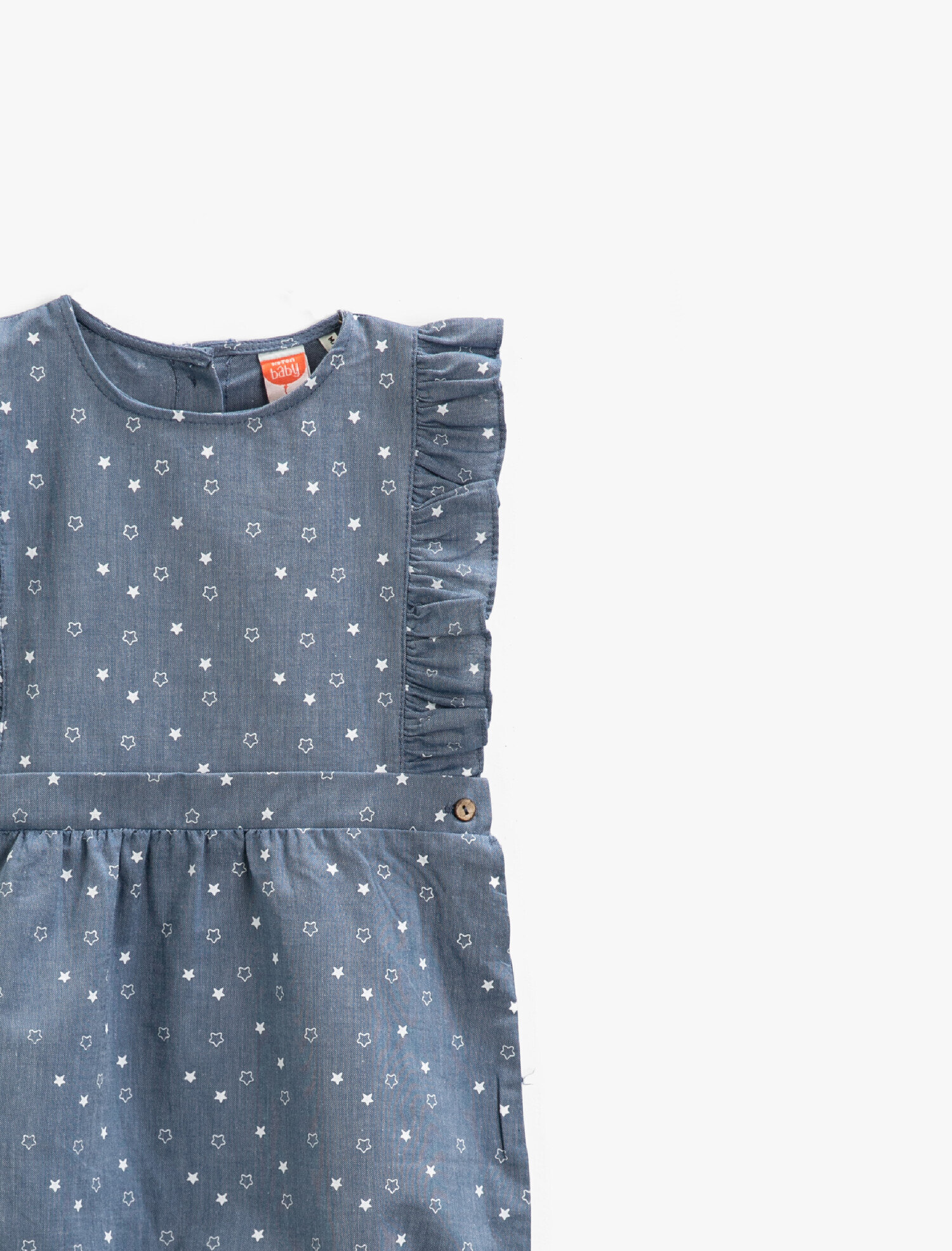  Kız Bebek Kot Tulum Fırfırlı Baskılı Pamuklu