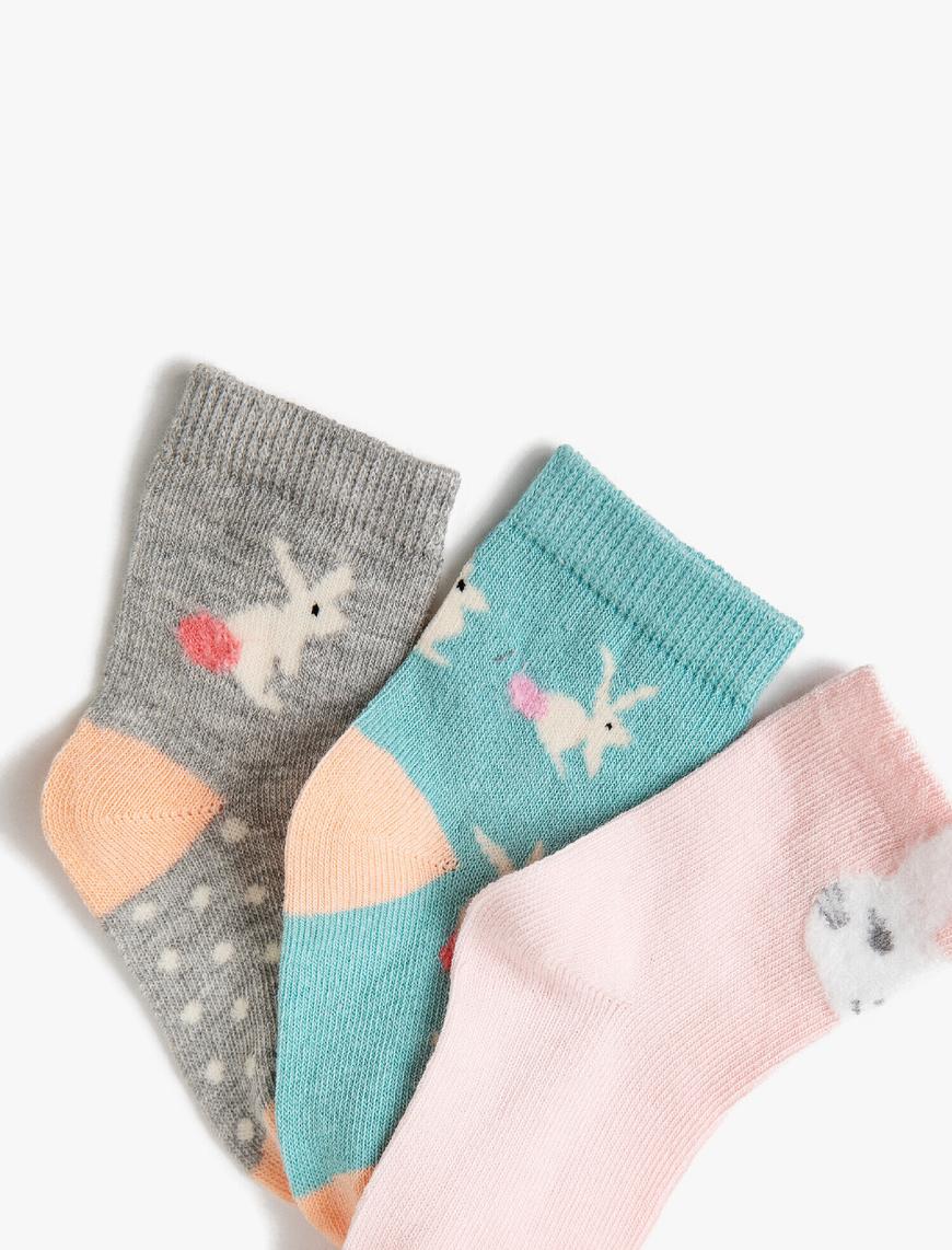  Kız Bebek Tavşanlı Çorap Seti Desenli Pamuklu