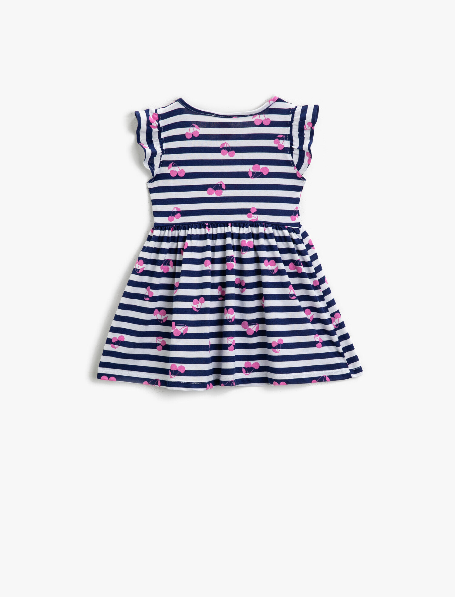 Kız Bebek Çizgili Elbise Pamuklu Bisiklet Yaka Baskılı