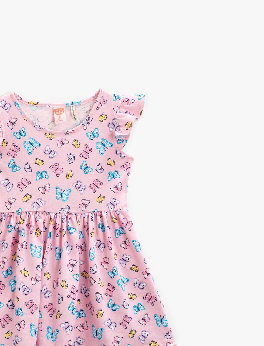  Kız Bebek Baskılı Elbise Fırfırlı Pamuklu