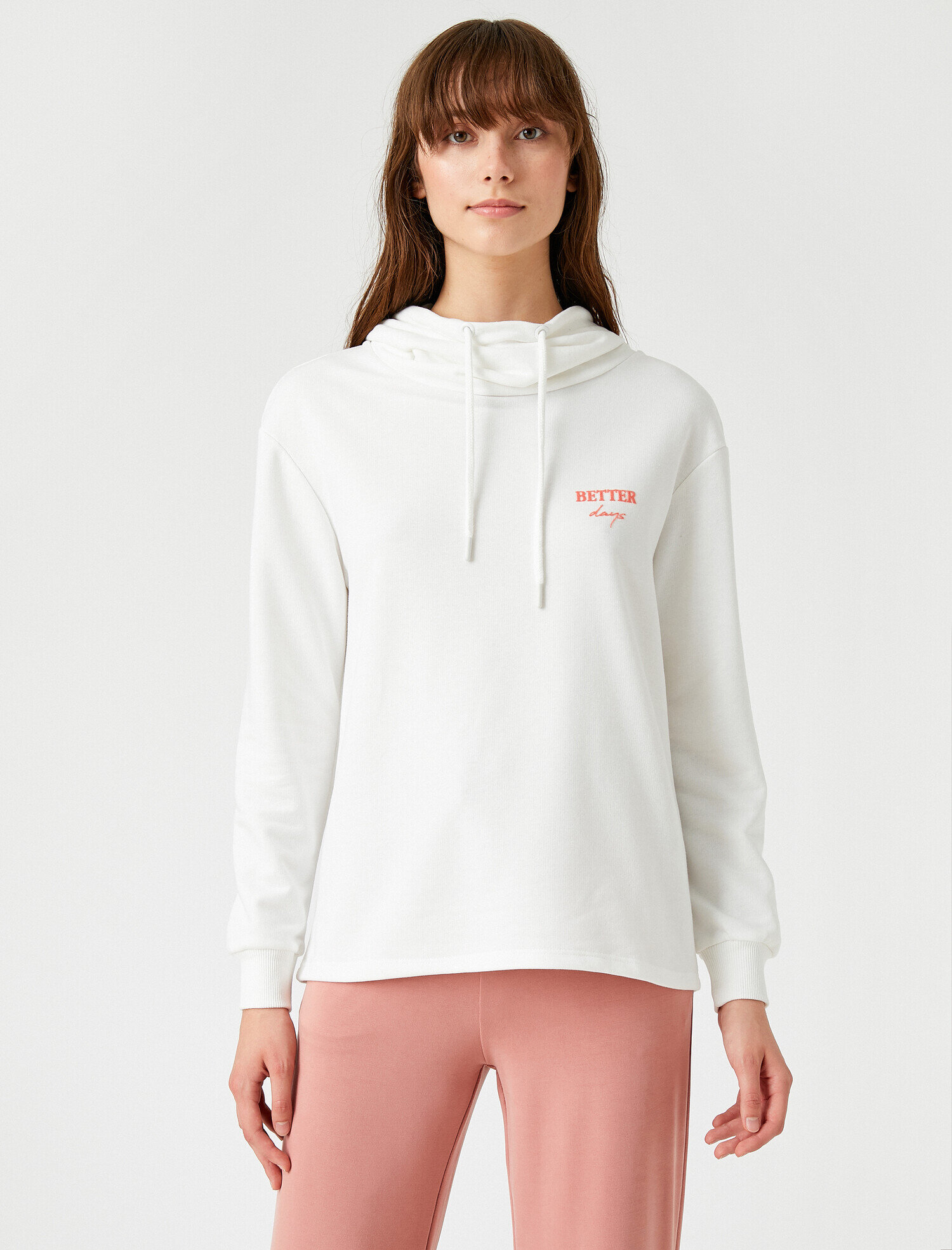   Uzun Kollu Kapüşonlu Yazı Baskılı Sweatshirt