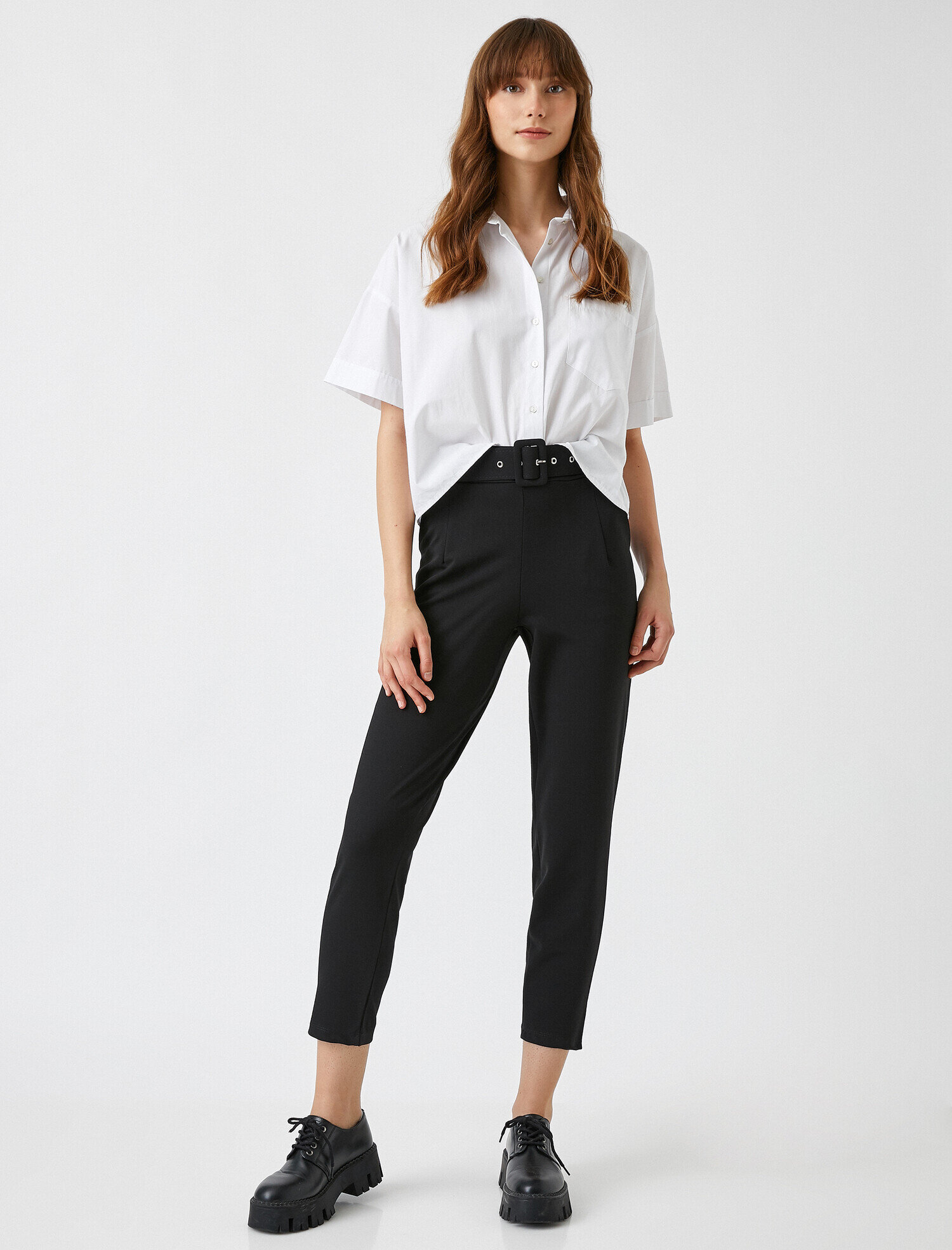   Yüksek Bel Culotte Pantolon Kemerli Cepli