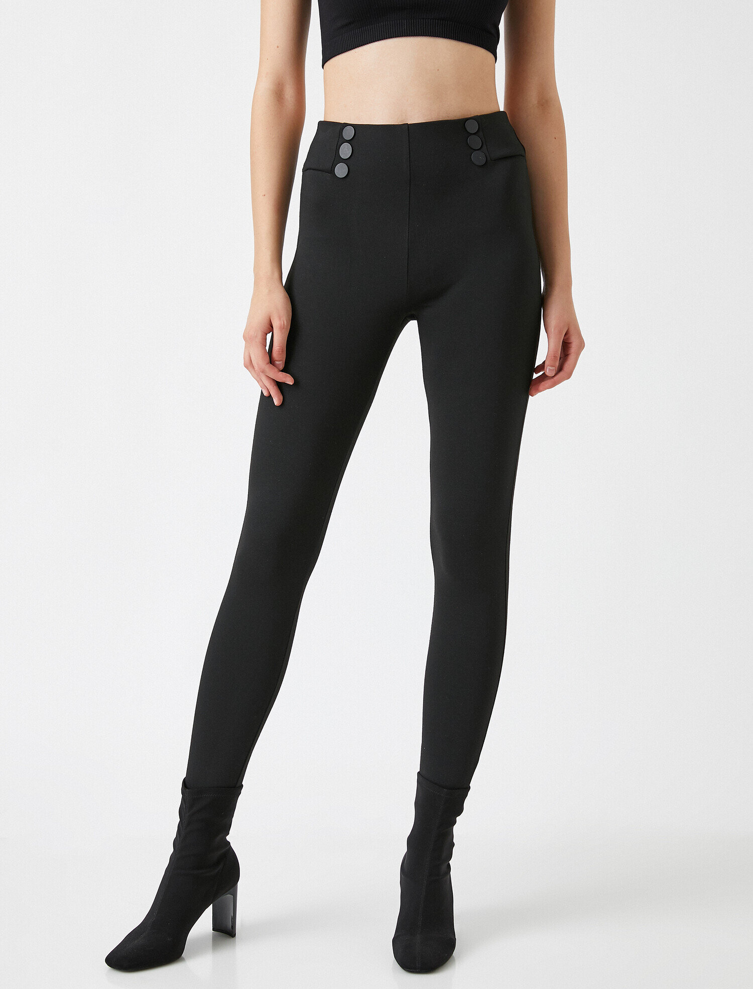   Yüksek Bel Düğme Detaylı Tayt