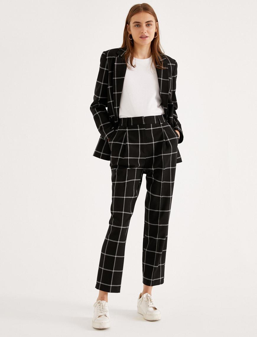   Yüksek Bel Ekoseli Oversize Pantolon