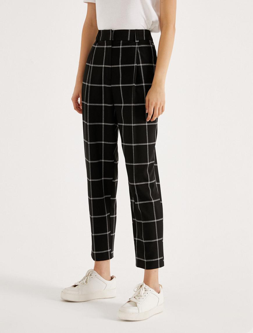   Yüksek Bel Ekoseli Oversize Pantolon