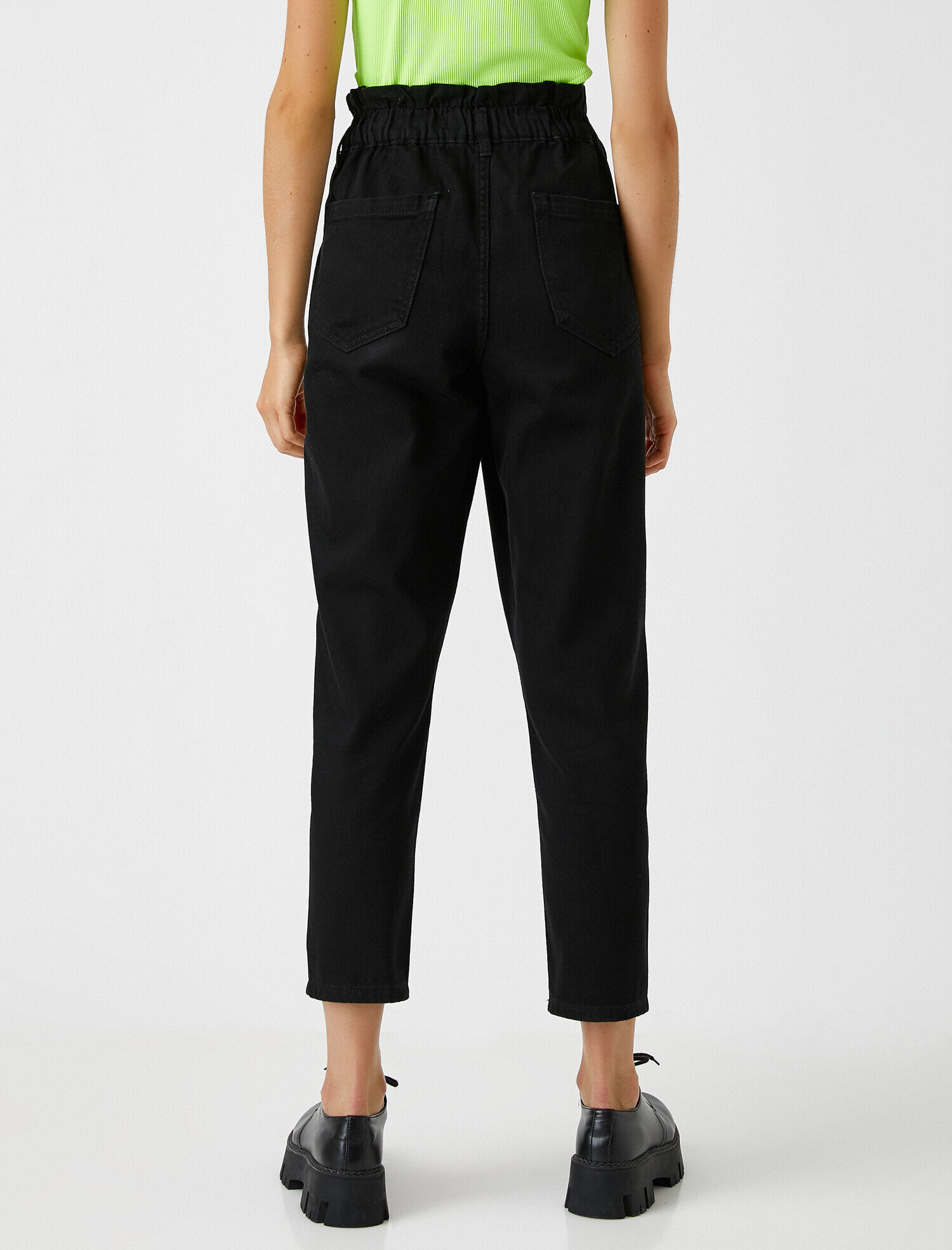   Yüksek Bel Rahat Kesim Beli Lastikli Kot Pantolon - Baggy Jean