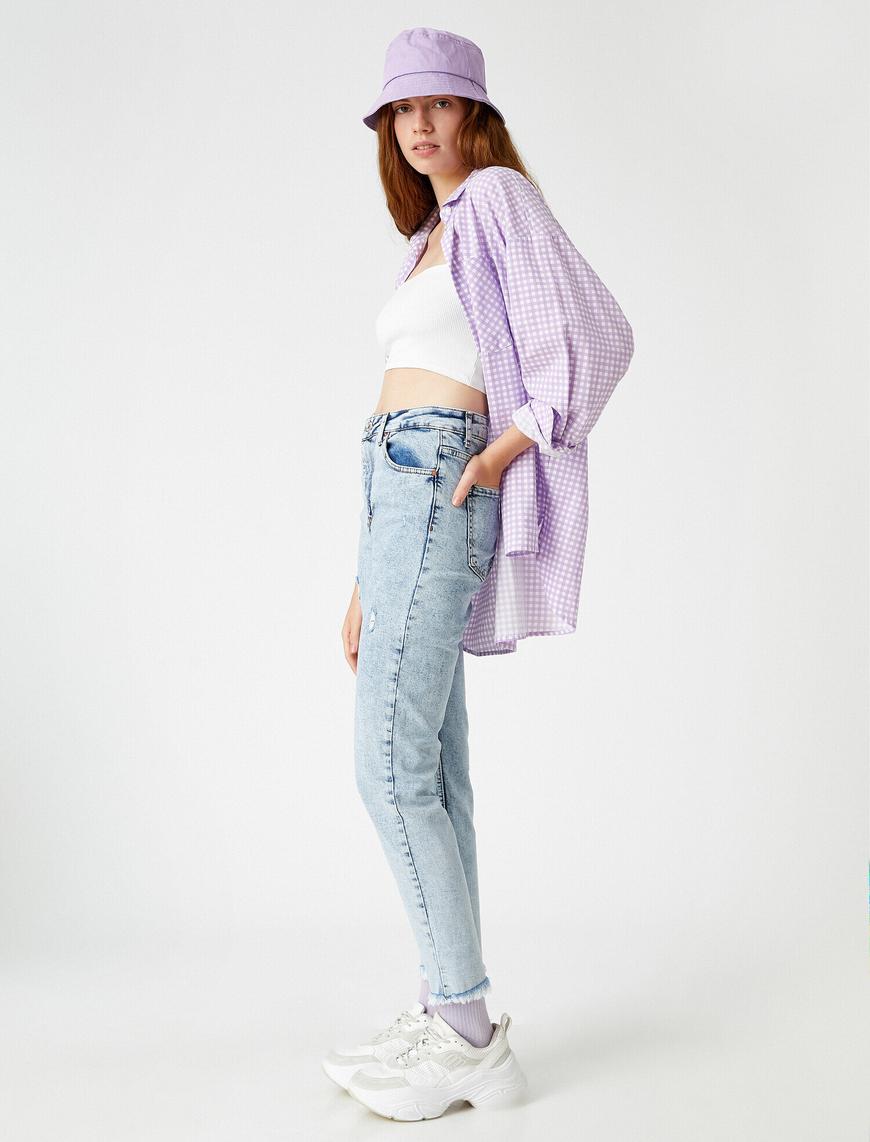   Yüksek Bel Kot Pantolon - Mom Slim Jean