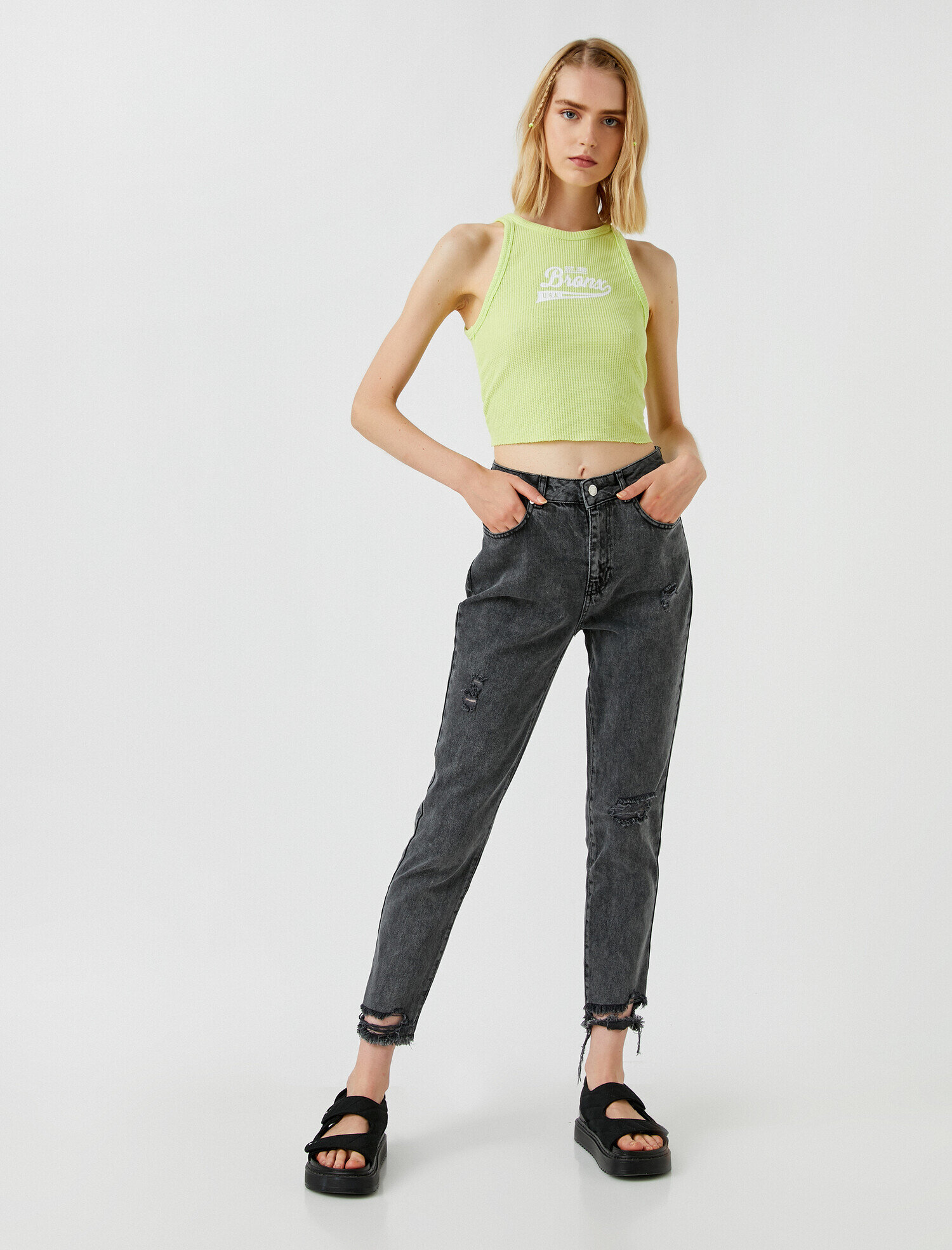   Normal Bel Dar Kesim Dar Paça Pantolon - Mom Jean