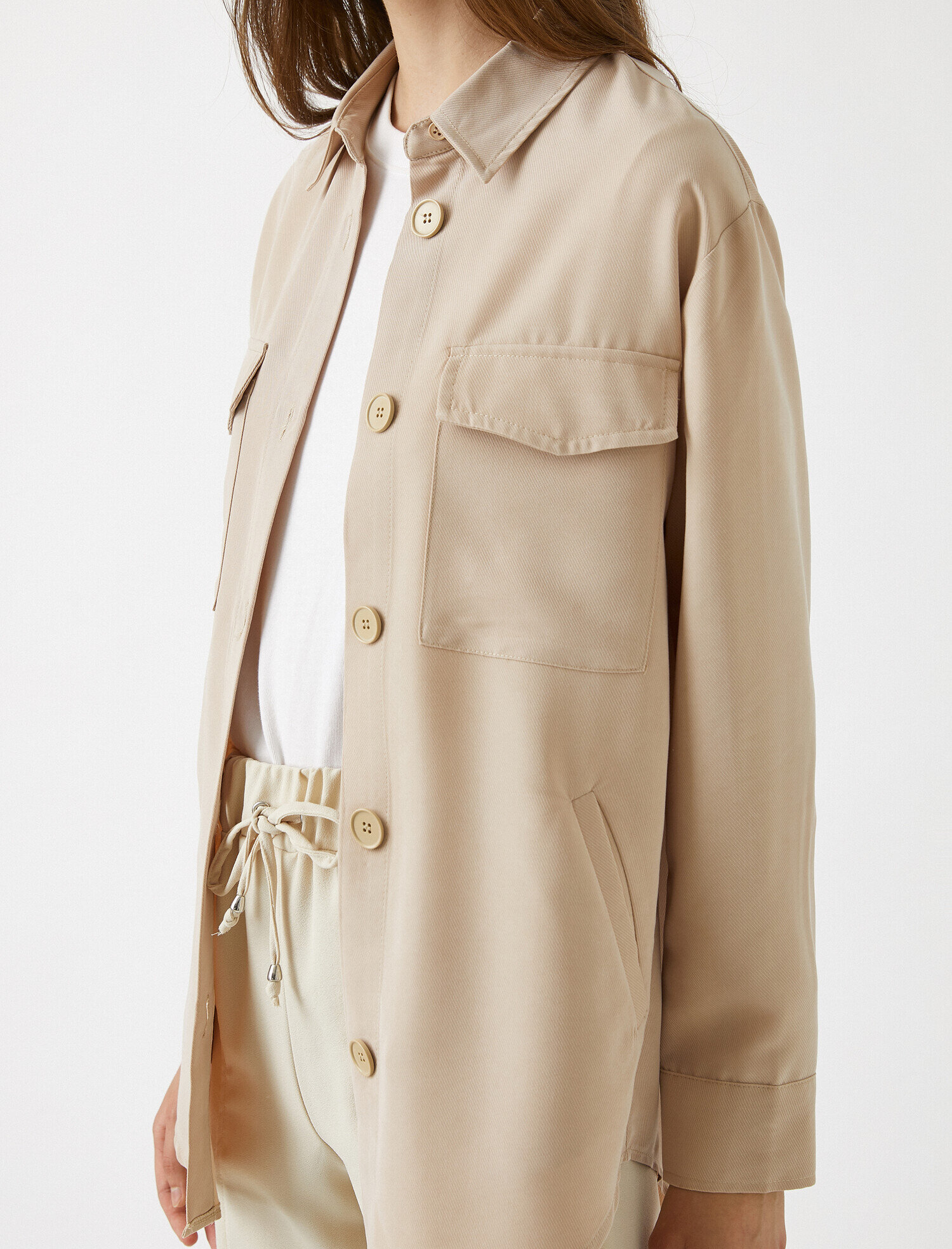   Oversize Gömlek Uzun Kollu Cepli