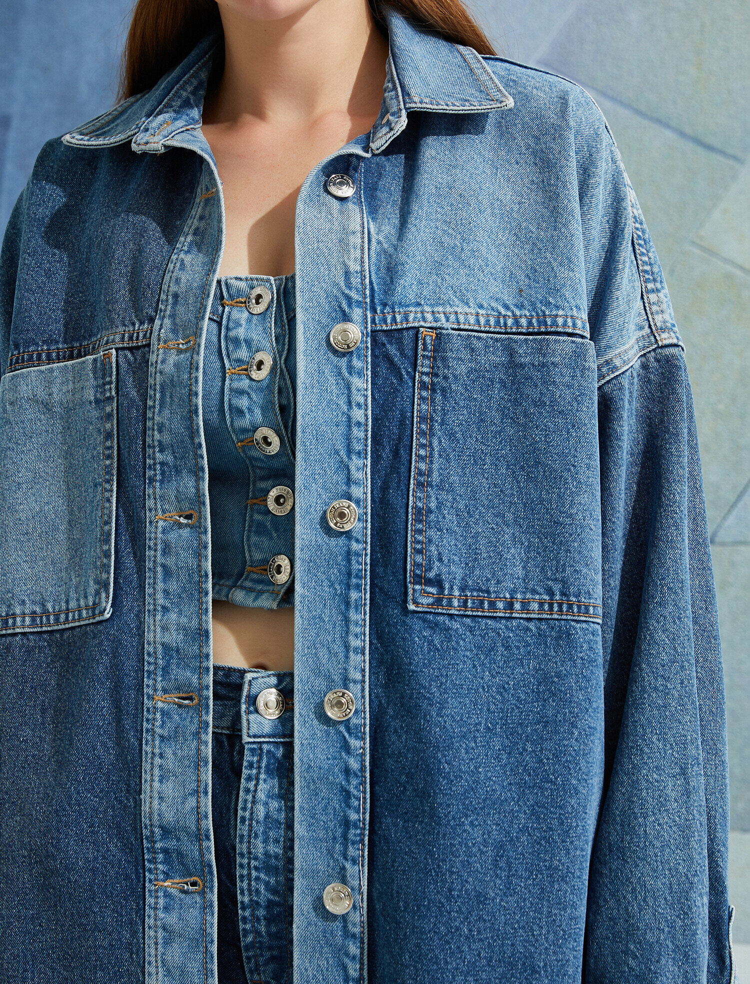   Blok Renkli Oversize Kot Ceket