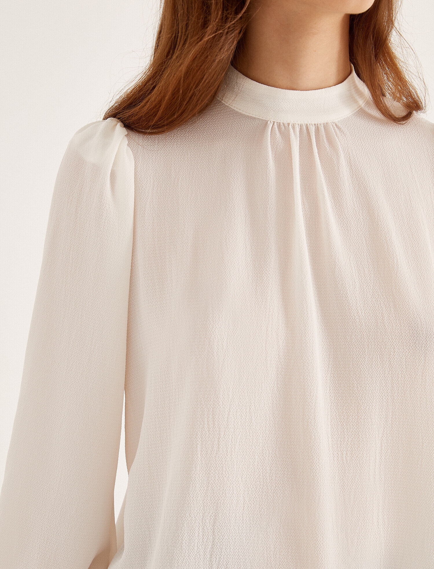   Uzun Kollu Bluz Dik Yaka Pamuklu