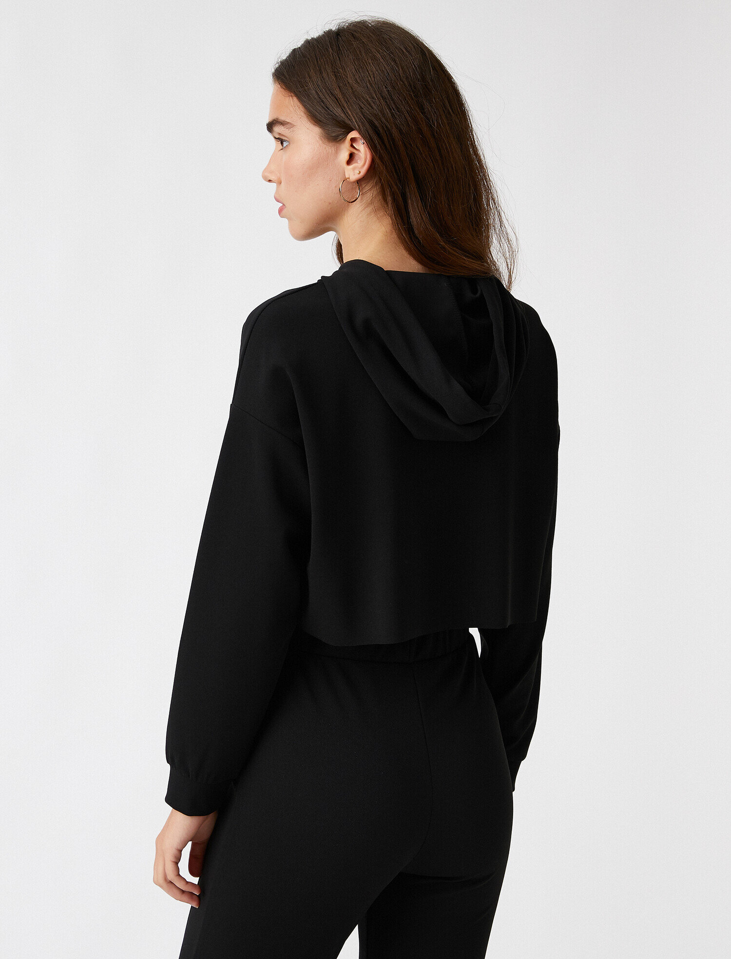 Kapüşonlu Crop Sweatshirt Basic