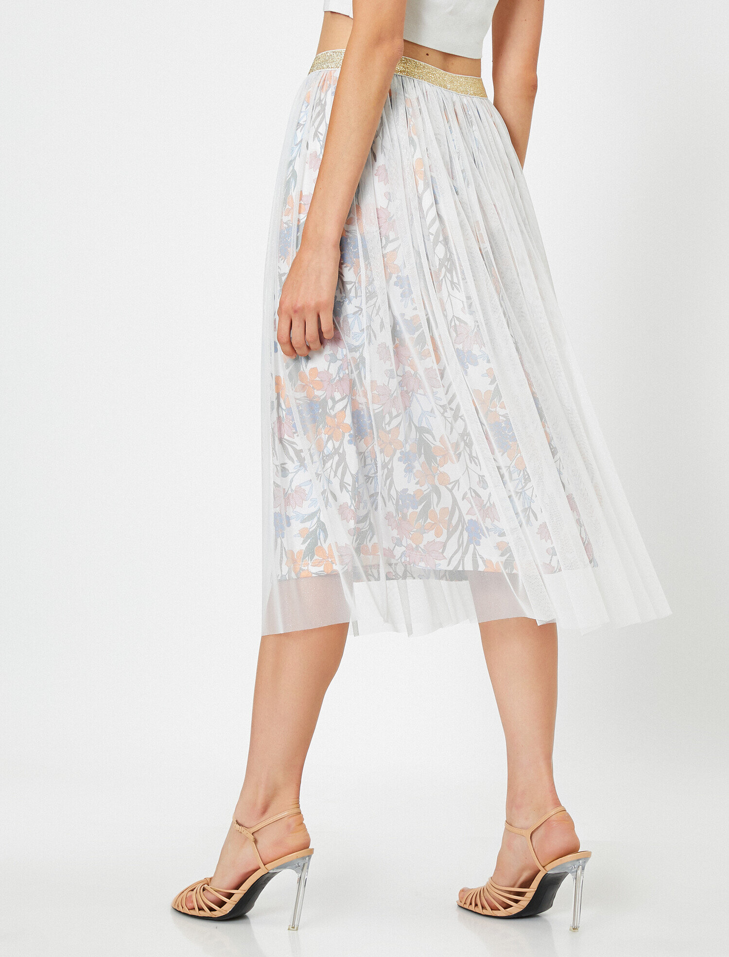   Çiçekli Tül Midi Etek