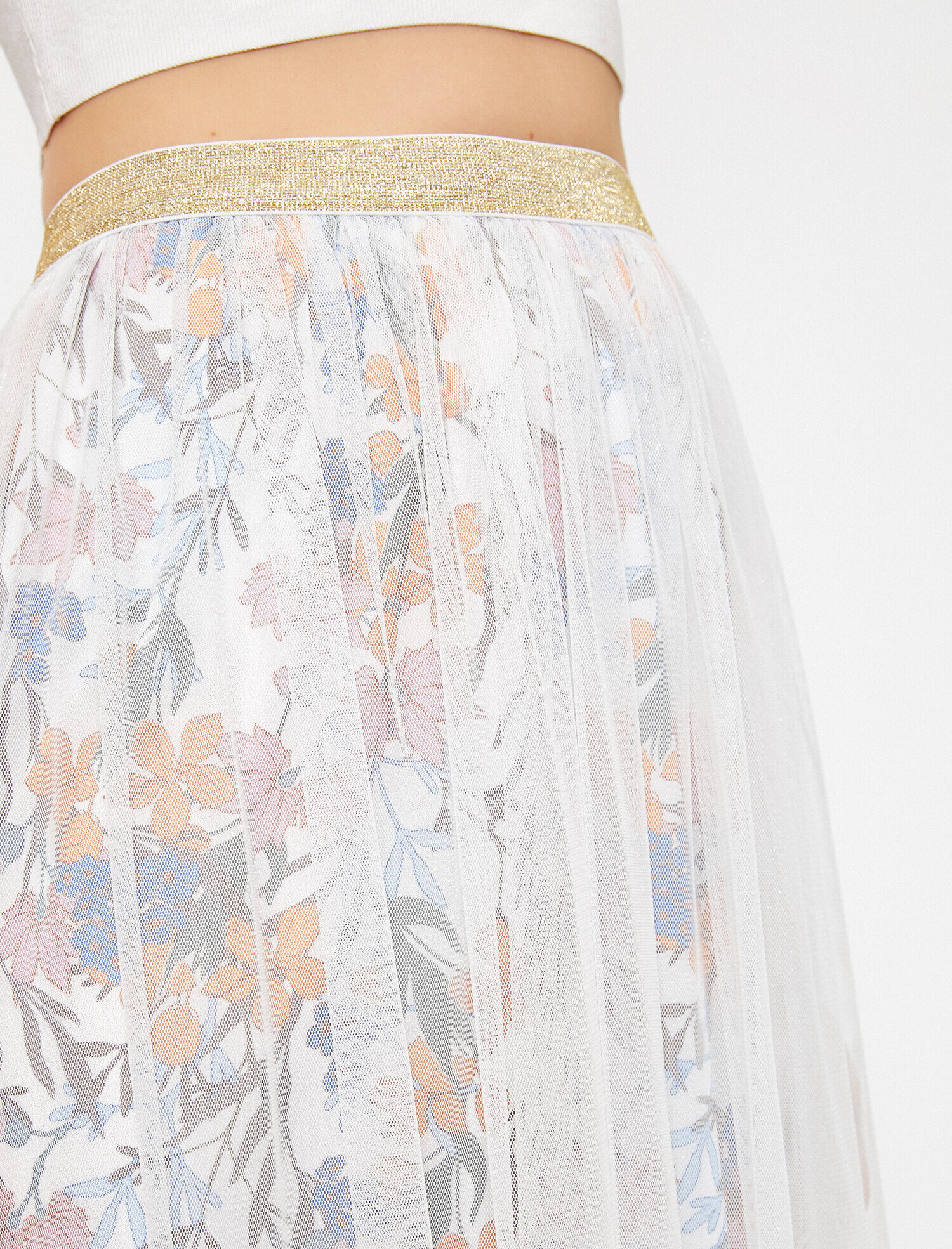   Çiçekli Tül Midi Etek