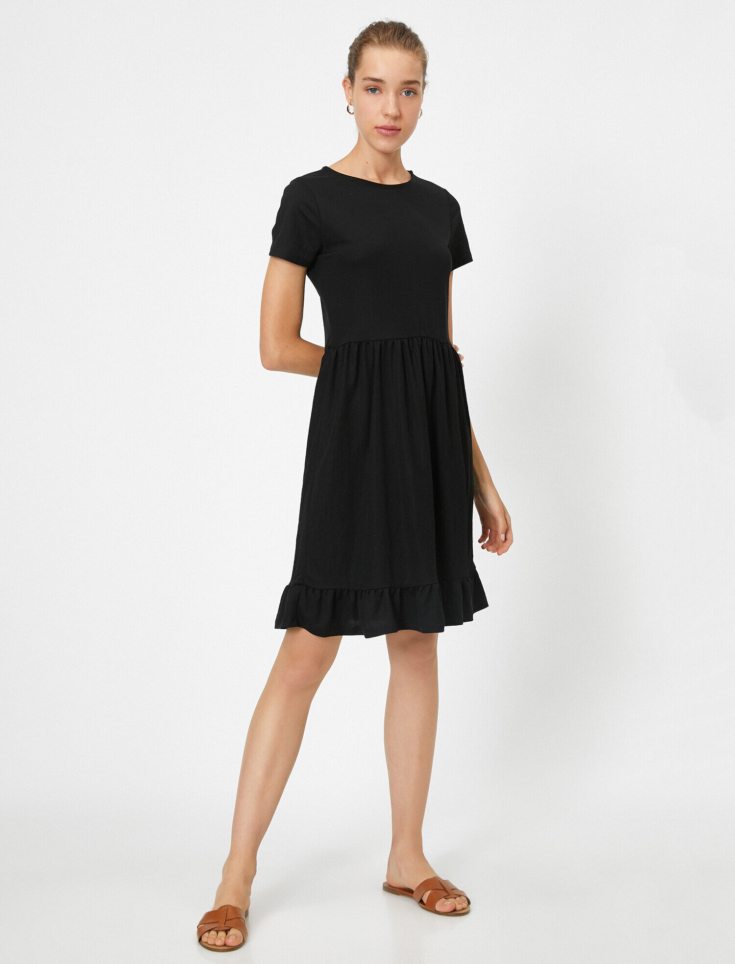   Bisiklet Yaka Kısa Kollu Mini Elbise