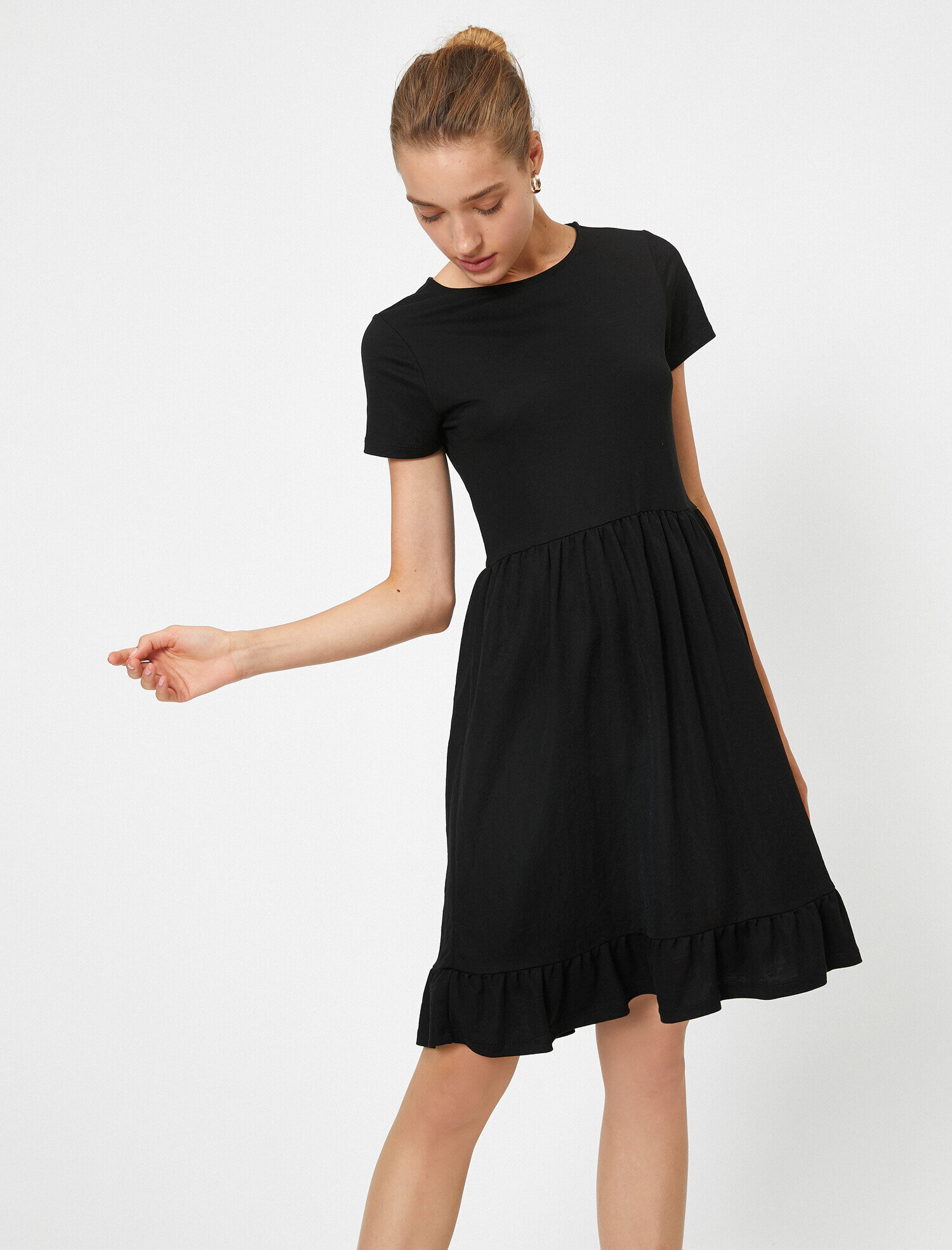   Bisiklet Yaka Kısa Kollu Mini Elbise